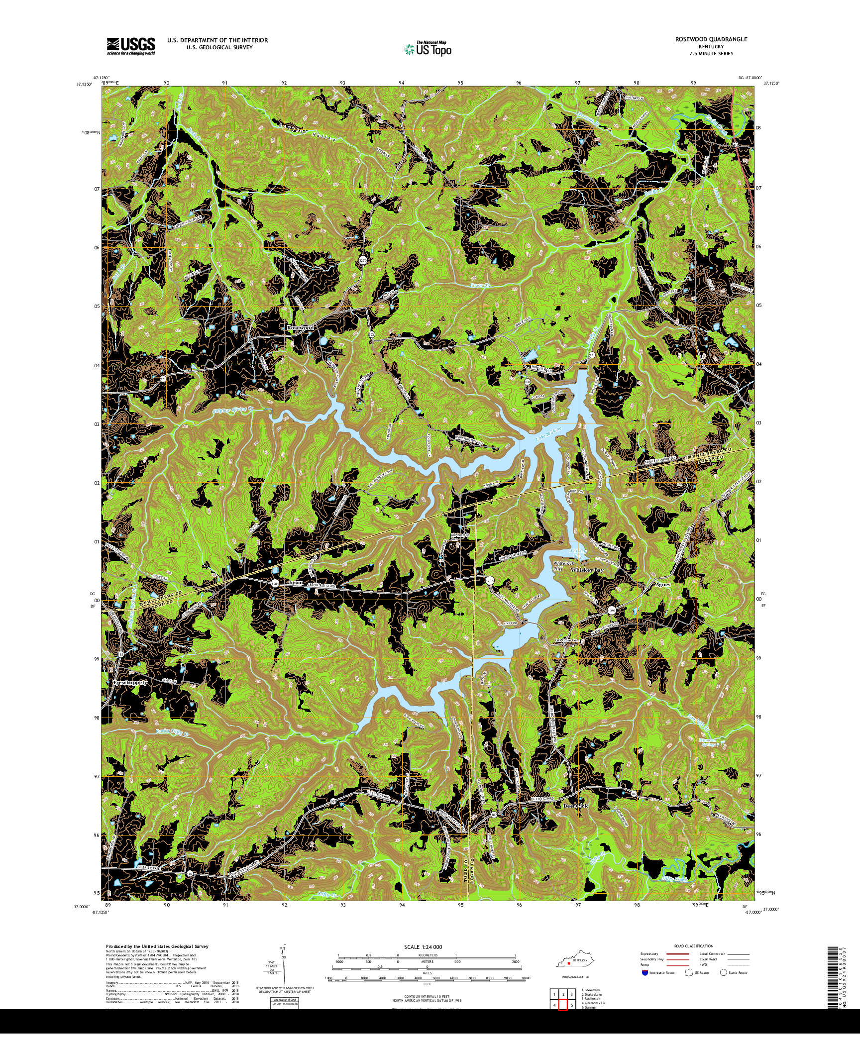 USGS US TOPO 7.5-MINUTE MAP FOR ROSEWOOD, KY 2019