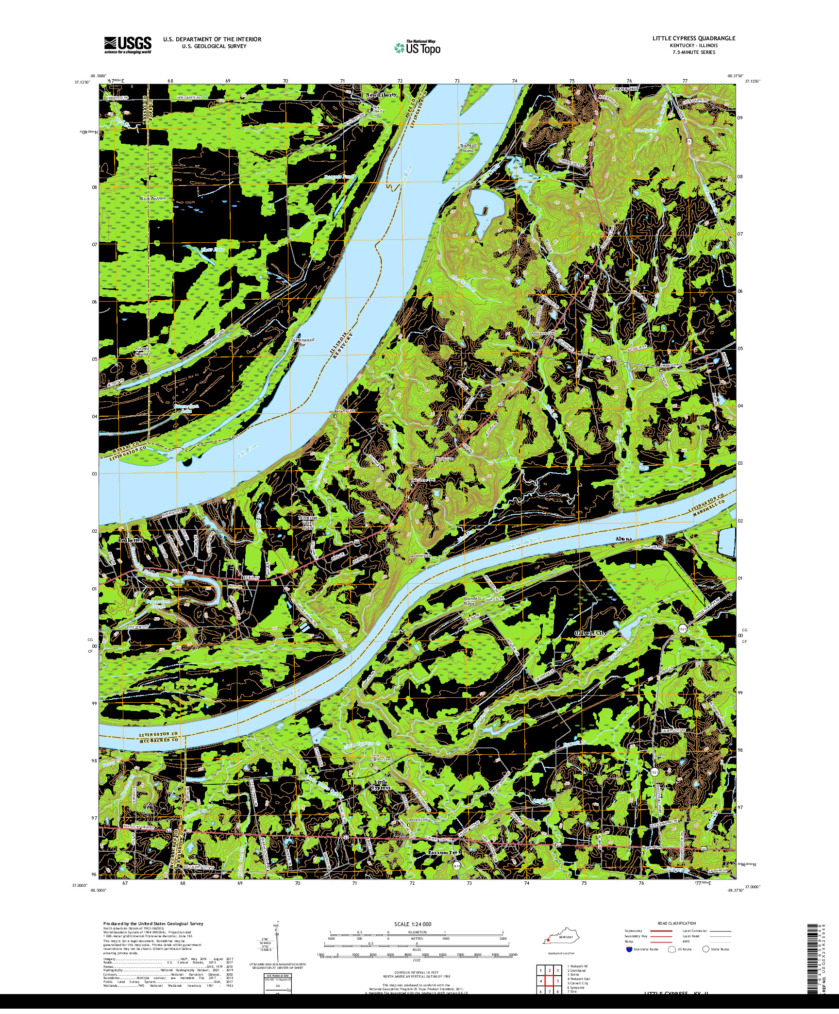 USGS US TOPO 7.5-MINUTE MAP FOR LITTLE CYPRESS, KY,IL 2019