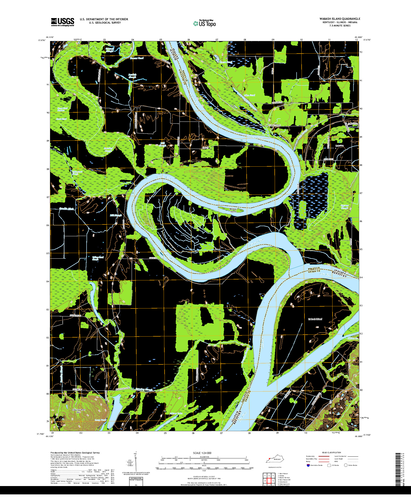USGS US TOPO 7.5-MINUTE MAP FOR WABASH ISLAND, KY,IL,IN 2019