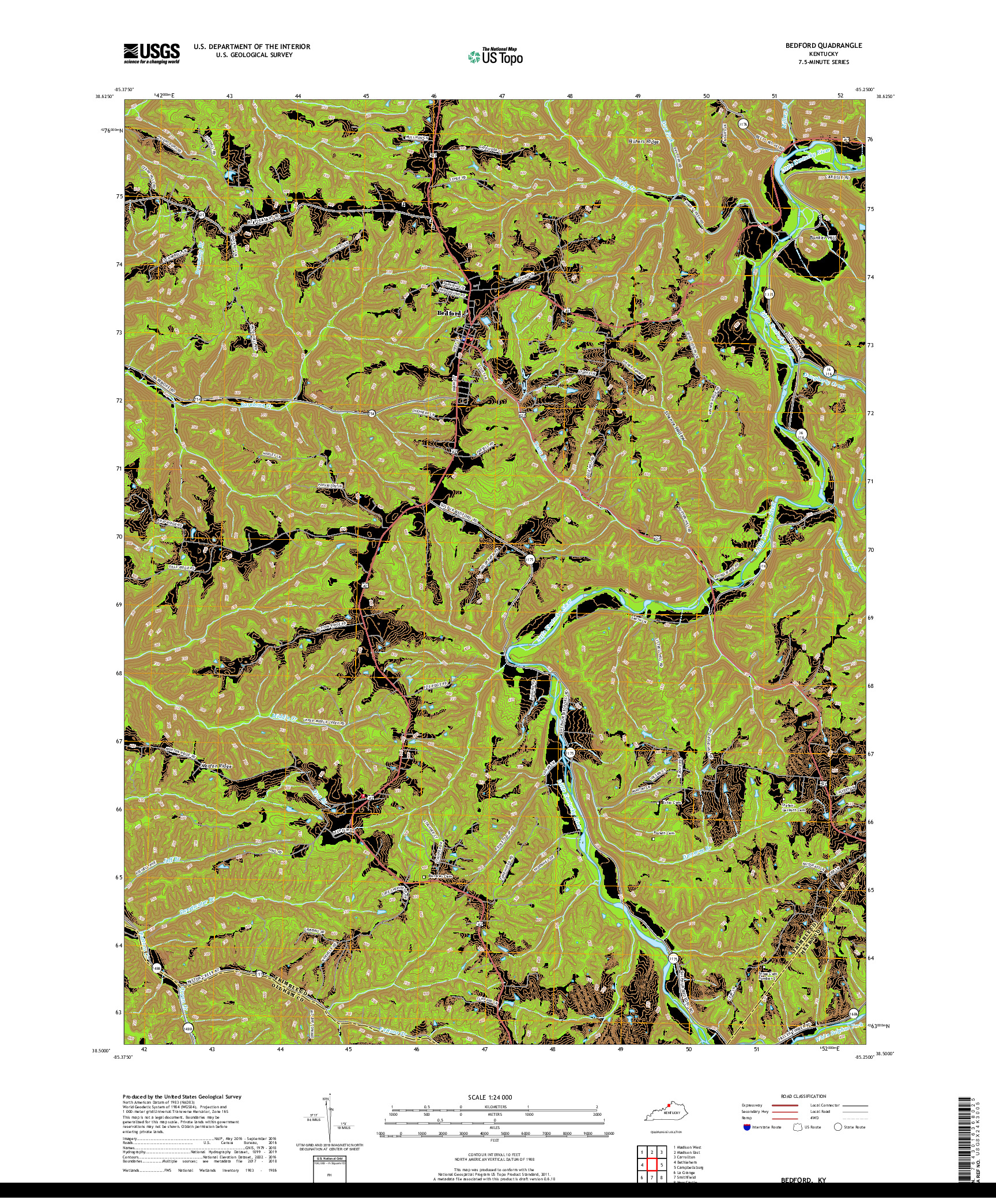 USGS US TOPO 7.5-MINUTE MAP FOR BEDFORD, KY 2019