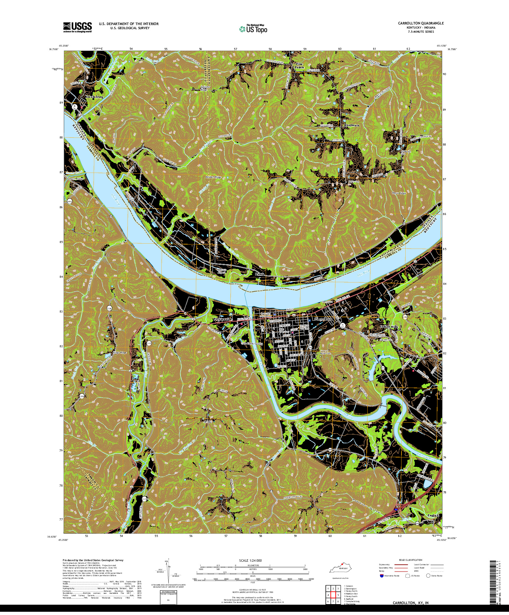 USGS US TOPO 7.5-MINUTE MAP FOR CARROLLTON, KY,IN 2019