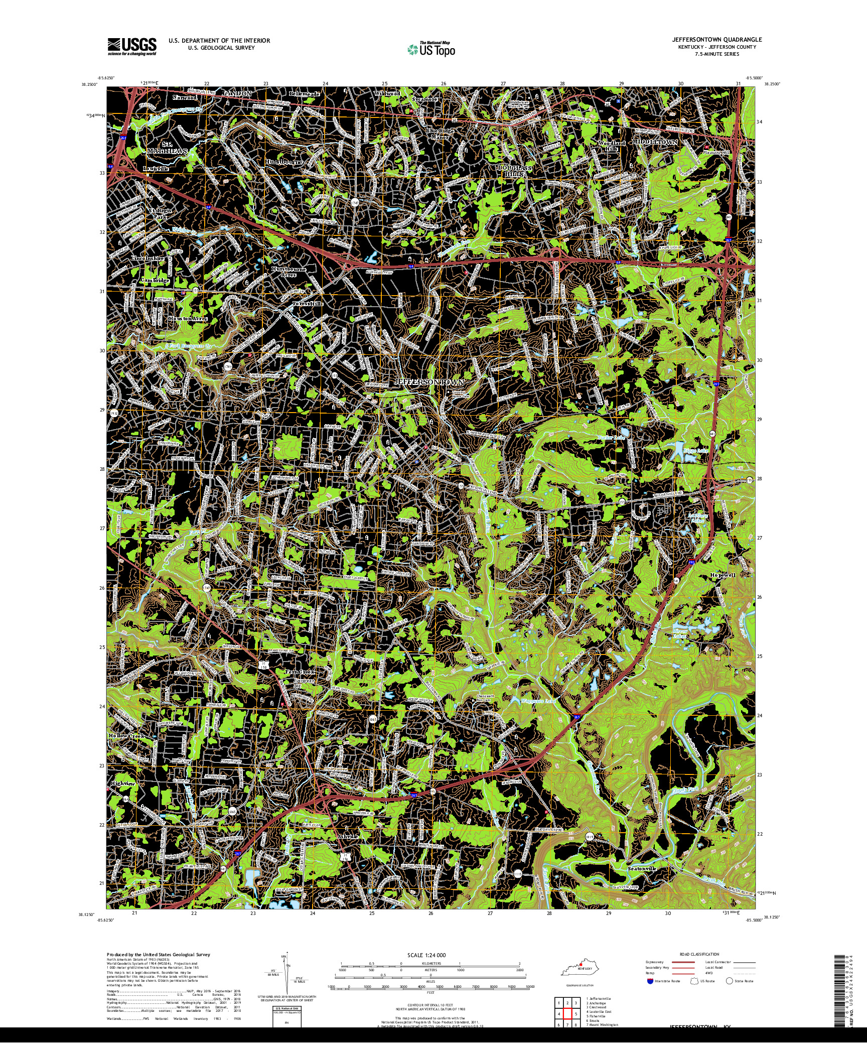 USGS US TOPO 7.5-MINUTE MAP FOR JEFFERSONTOWN, KY 2019