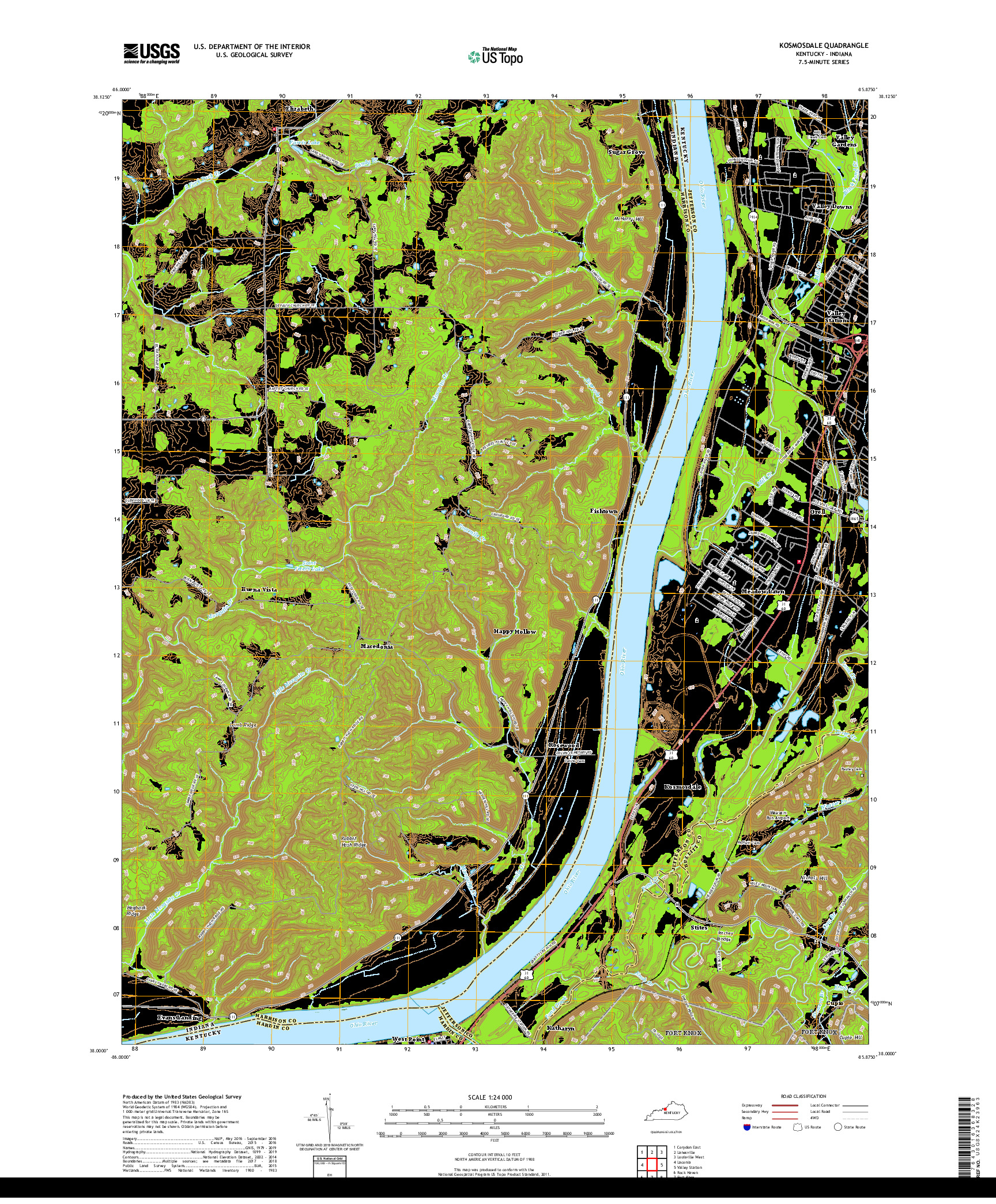 USGS US TOPO 7.5-MINUTE MAP FOR KOSMOSDALE, KY,IN 2019