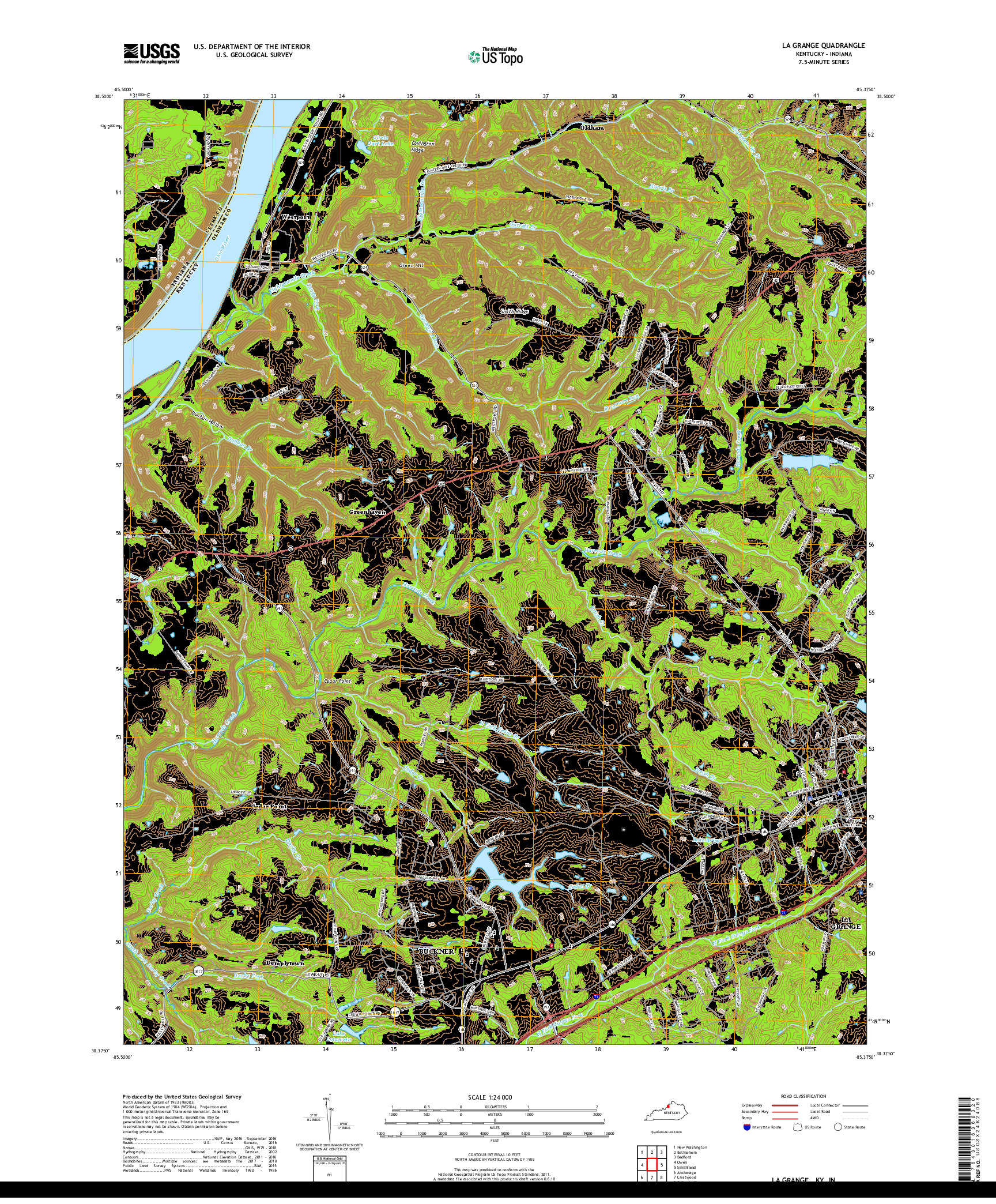 USGS US TOPO 7.5-MINUTE MAP FOR LA GRANGE, KY,IN 2019