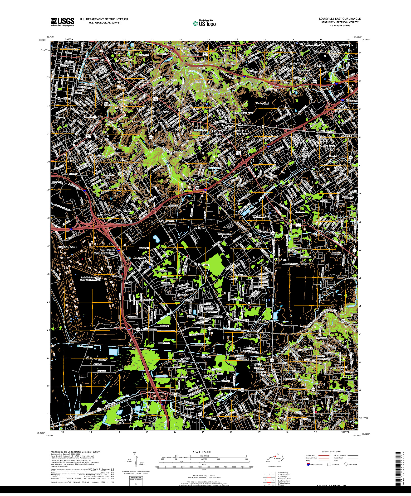 USGS US TOPO 7.5-MINUTE MAP FOR LOUISVILLE EAST, KY 2019