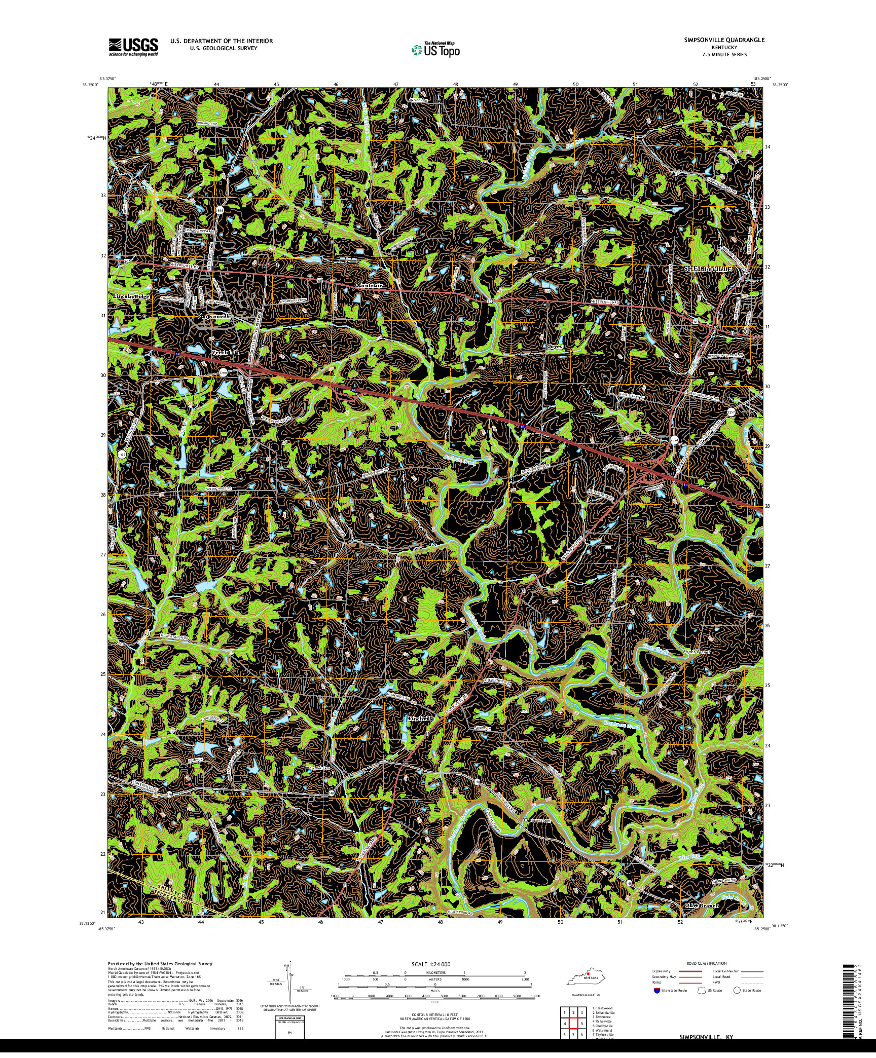 USGS US TOPO 7.5-MINUTE MAP FOR SIMPSONVILLE, KY 2019