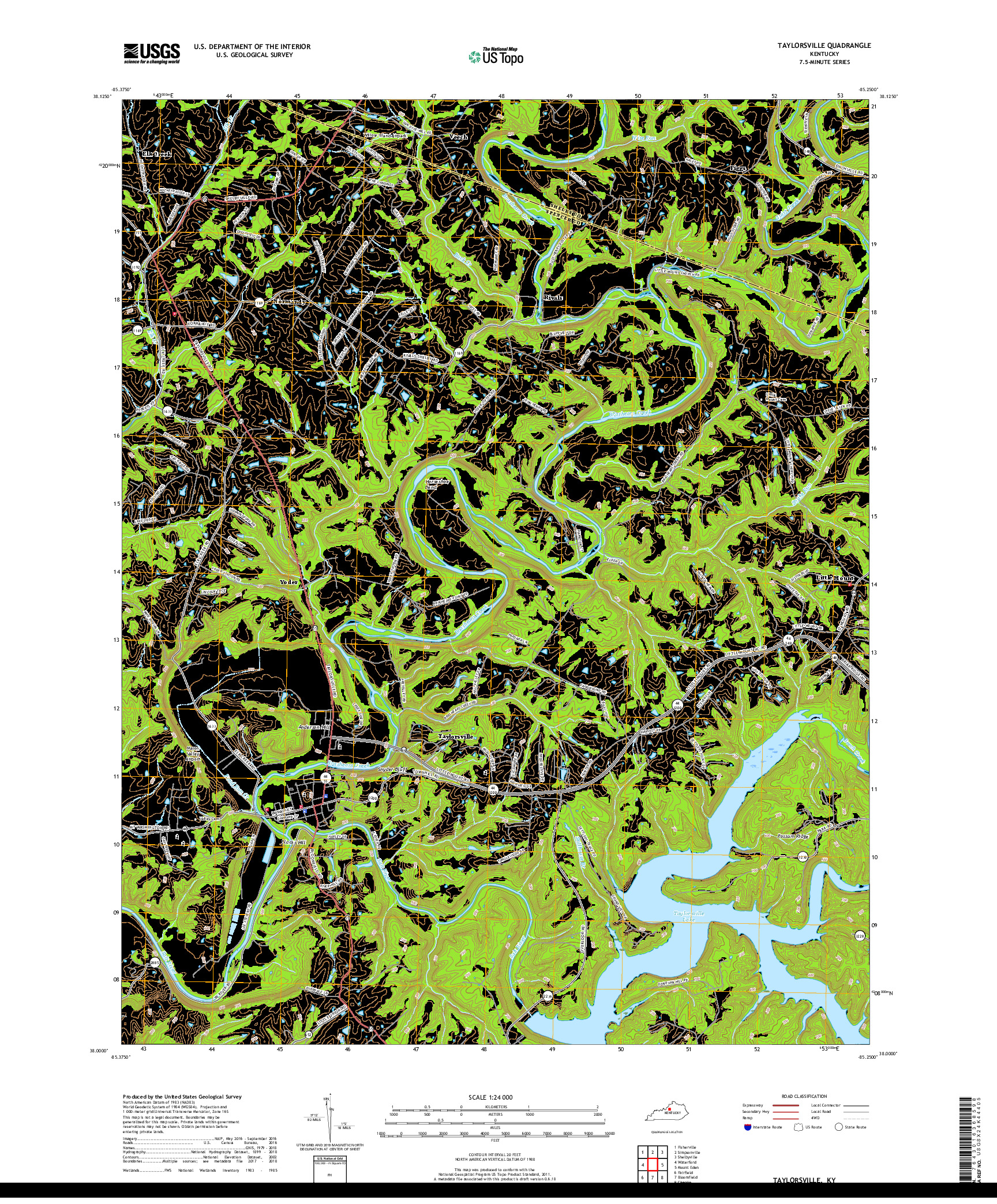 USGS US TOPO 7.5-MINUTE MAP FOR TAYLORSVILLE, KY 2019