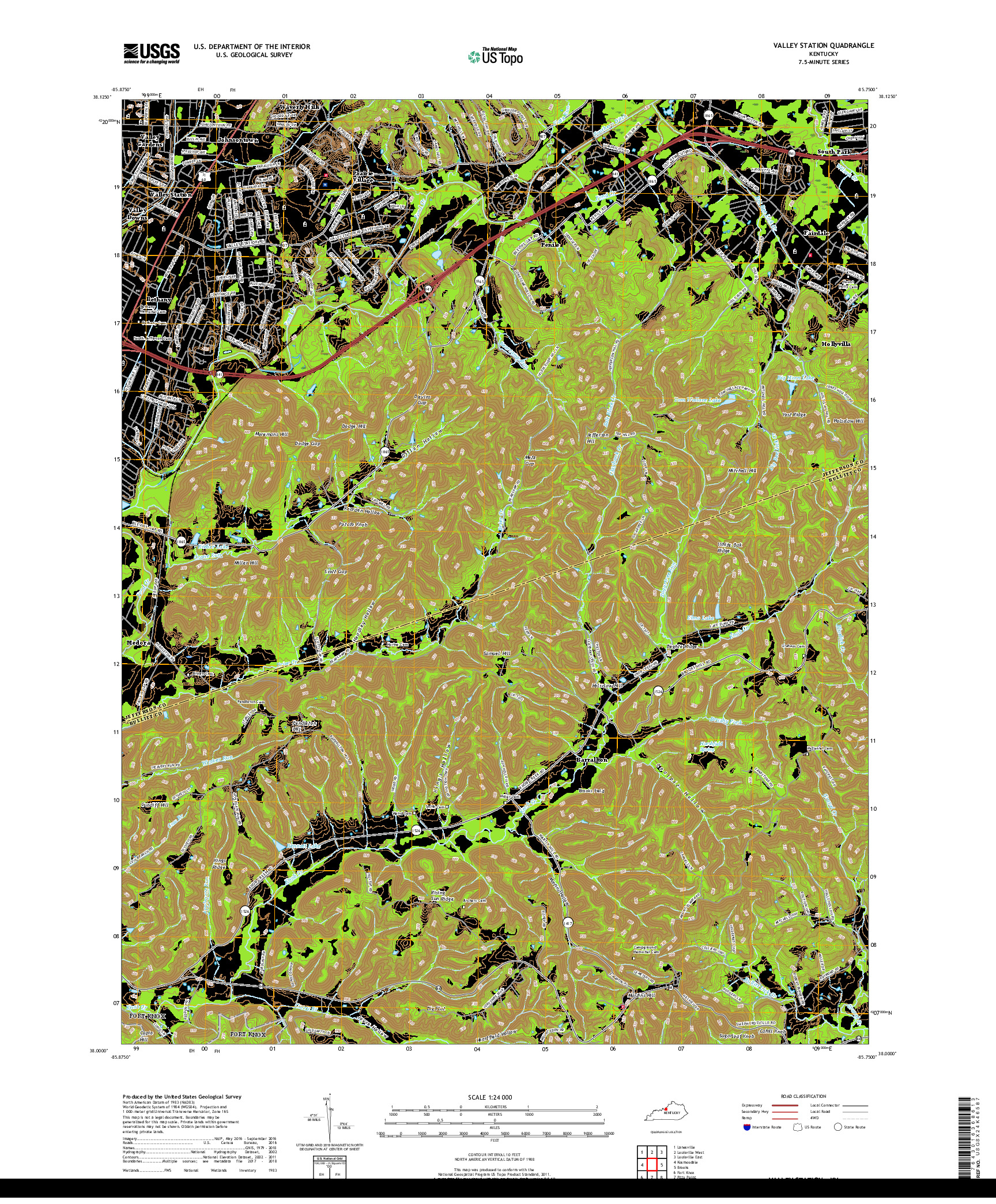 USGS US TOPO 7.5-MINUTE MAP FOR VALLEY STATION, KY 2019