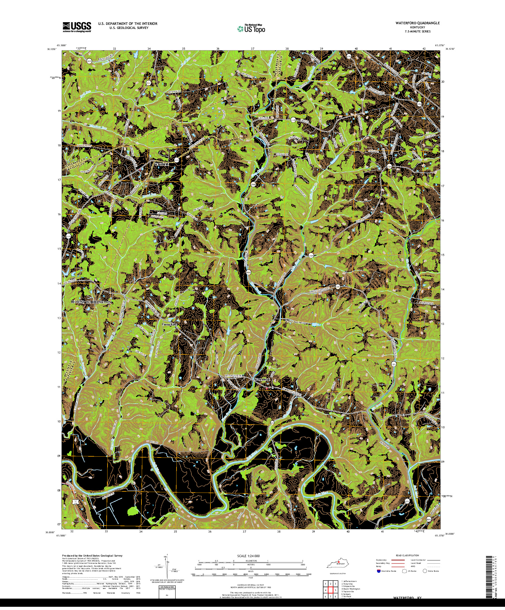 USGS US TOPO 7.5-MINUTE MAP FOR WATERFORD, KY 2019