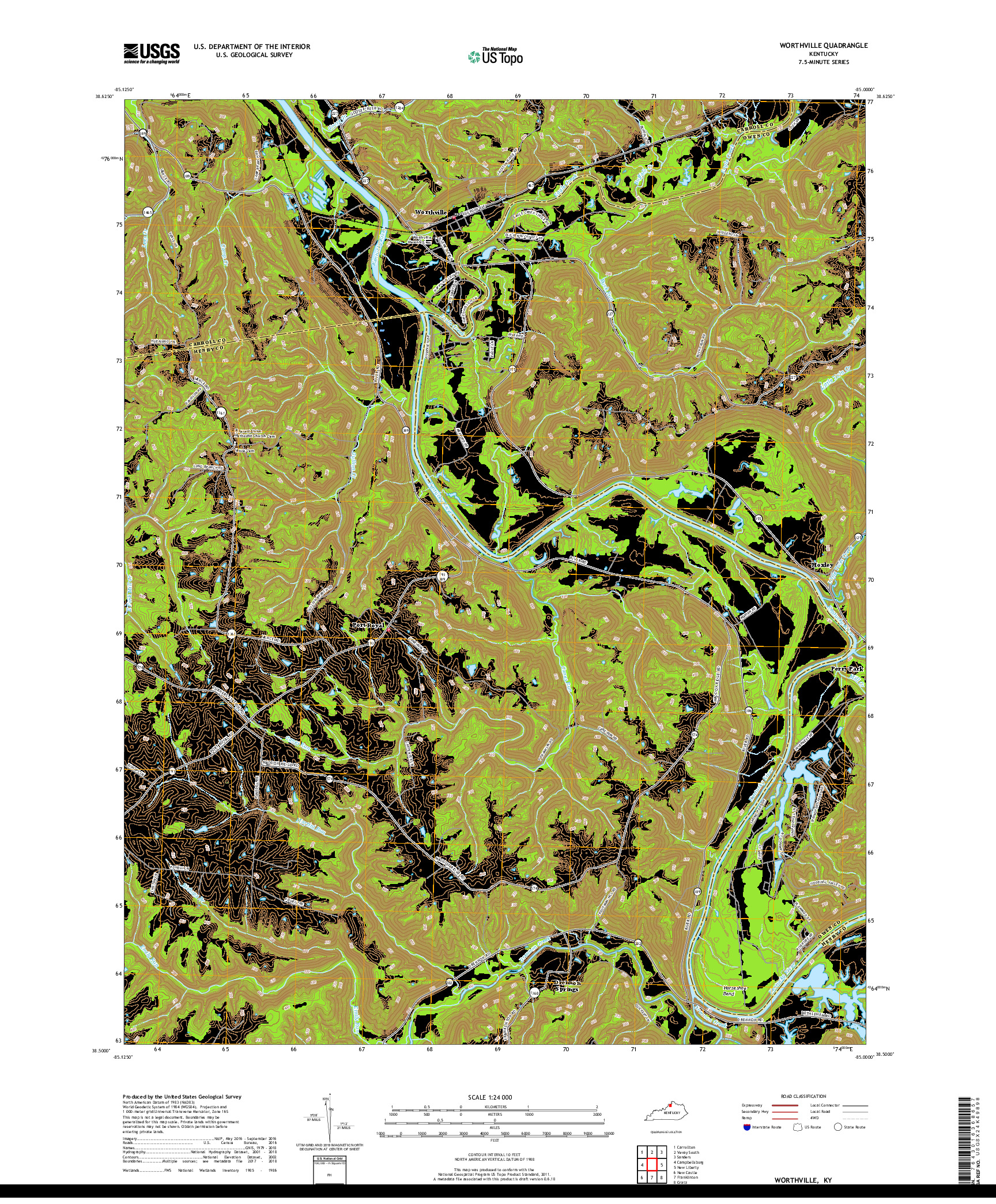 USGS US TOPO 7.5-MINUTE MAP FOR WORTHVILLE, KY 2019