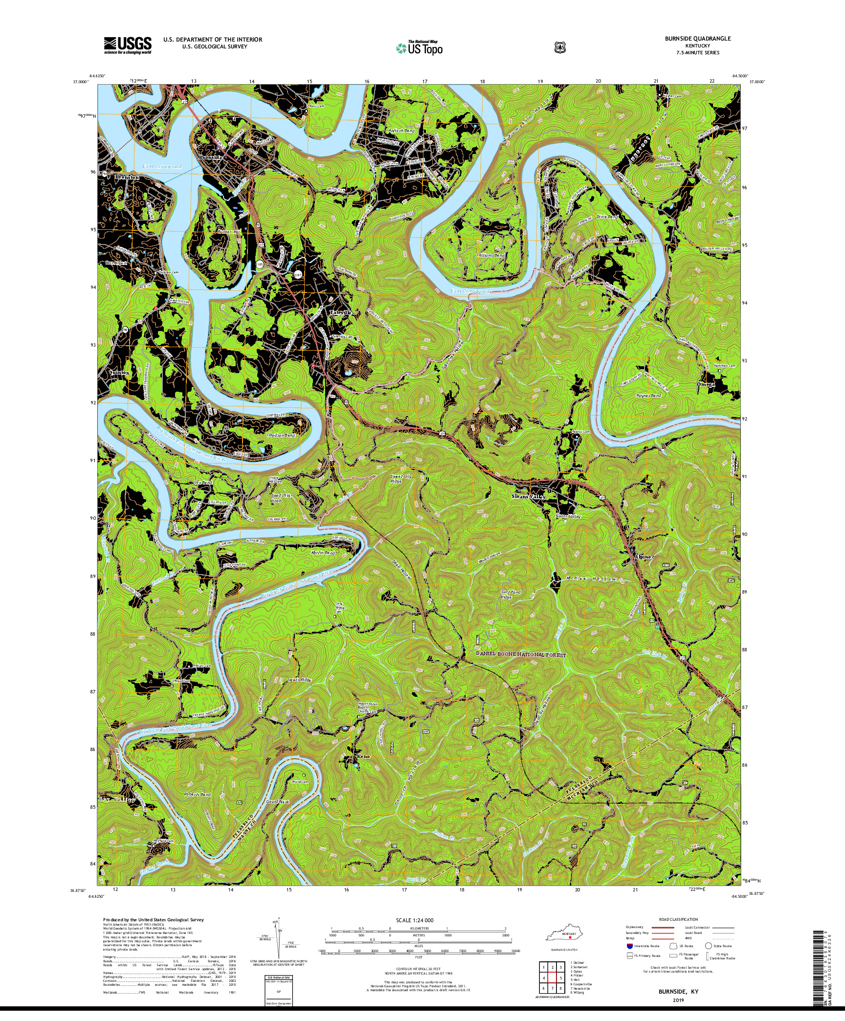 USGS US TOPO 7.5-MINUTE MAP FOR BURNSIDE, KY 2019