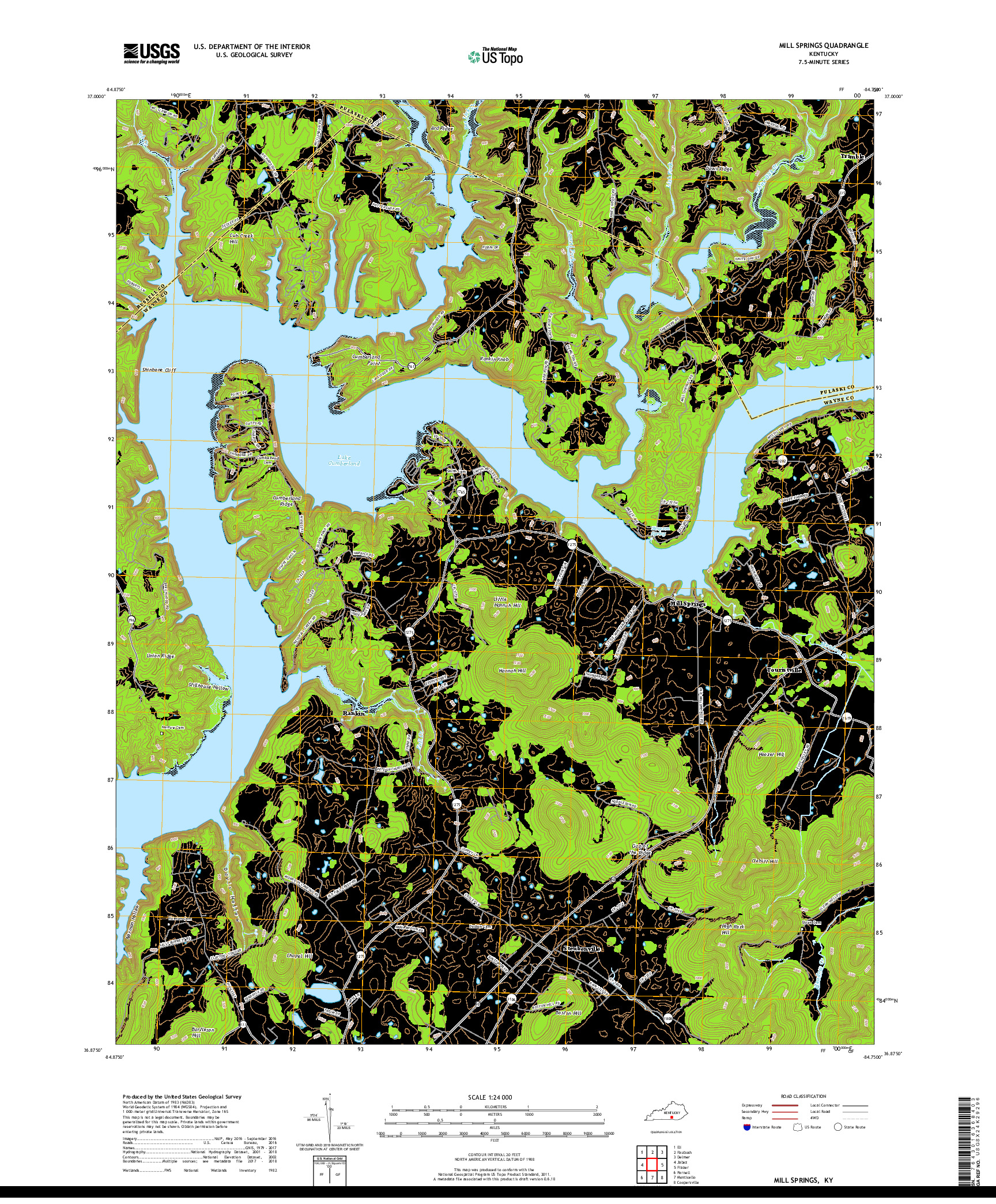 USGS US TOPO 7.5-MINUTE MAP FOR MILL SPRINGS, KY 2019