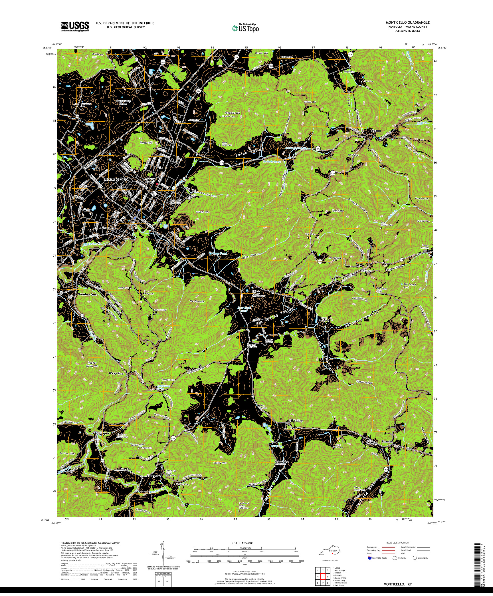 USGS US TOPO 7.5-MINUTE MAP FOR MONTICELLO, KY 2019