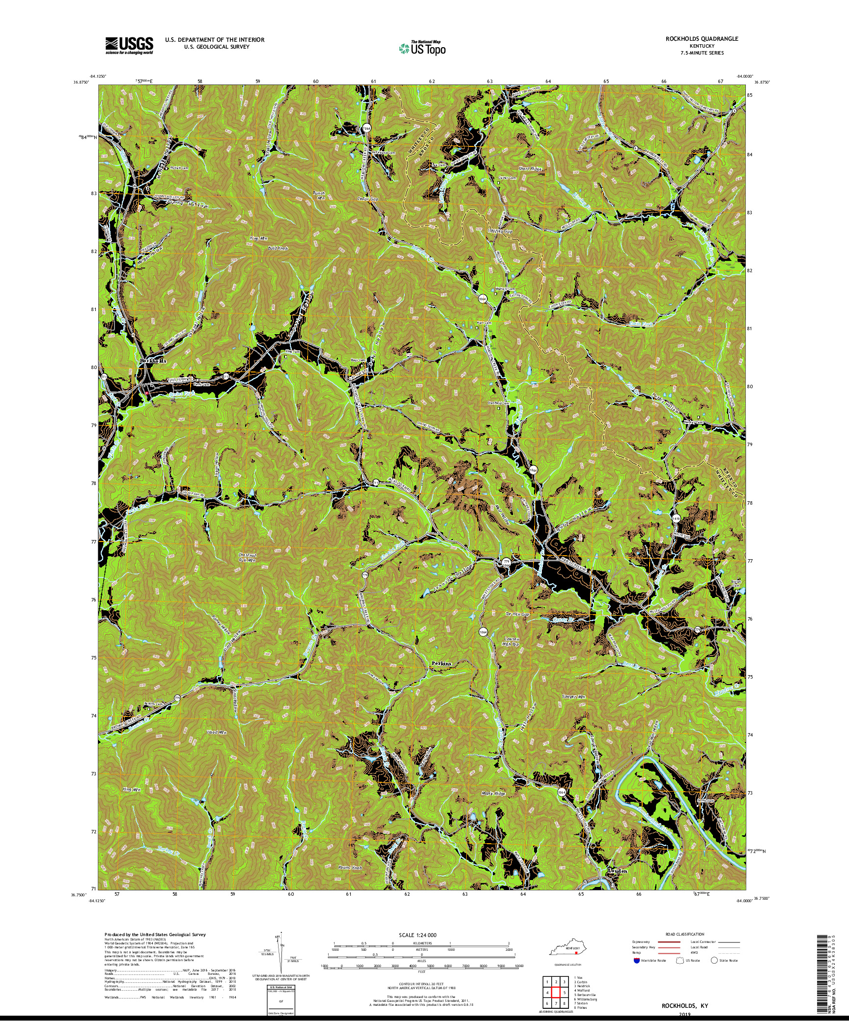 USGS US TOPO 7.5-MINUTE MAP FOR ROCKHOLDS, KY 2019