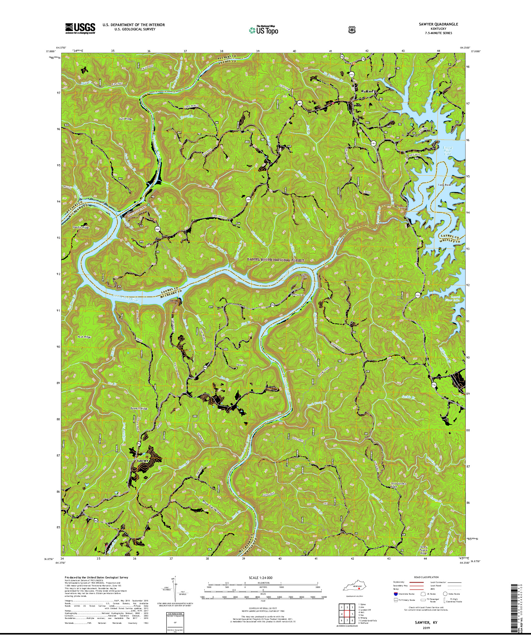 USGS US TOPO 7.5-MINUTE MAP FOR SAWYER, KY 2019