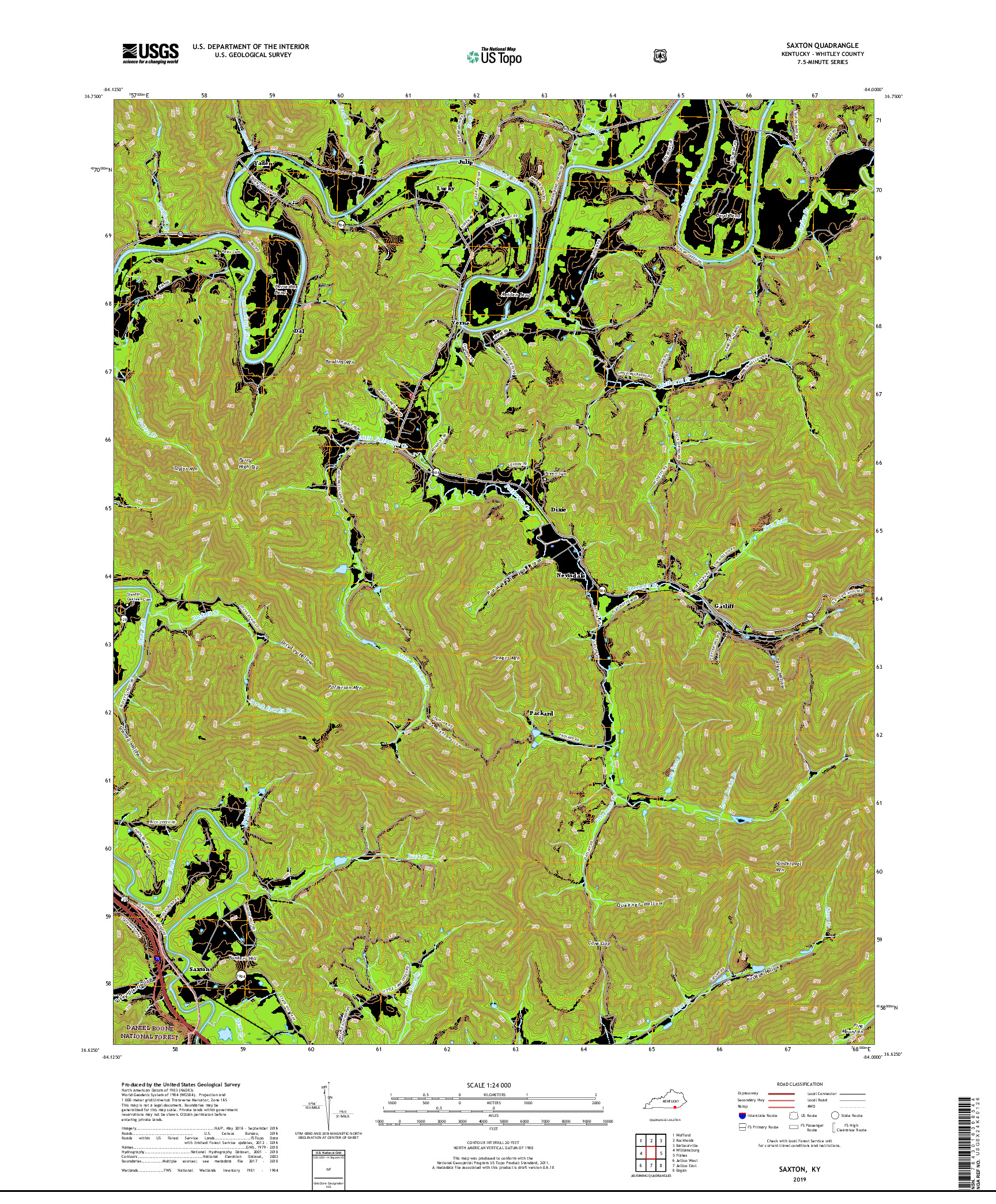 USGS US TOPO 7.5-MINUTE MAP FOR SAXTON, KY 2019