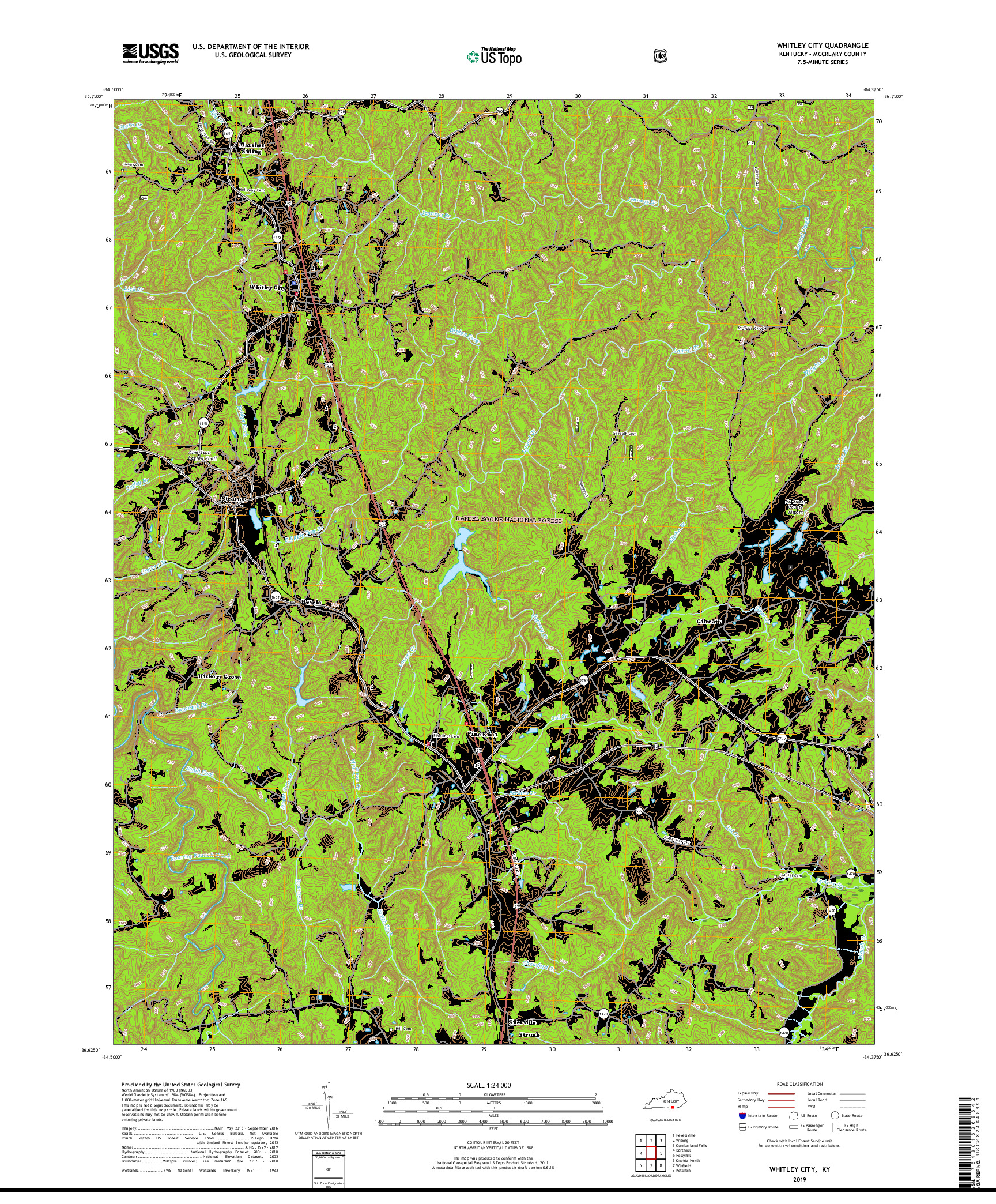 USGS US TOPO 7.5-MINUTE MAP FOR WHITLEY CITY, KY 2019