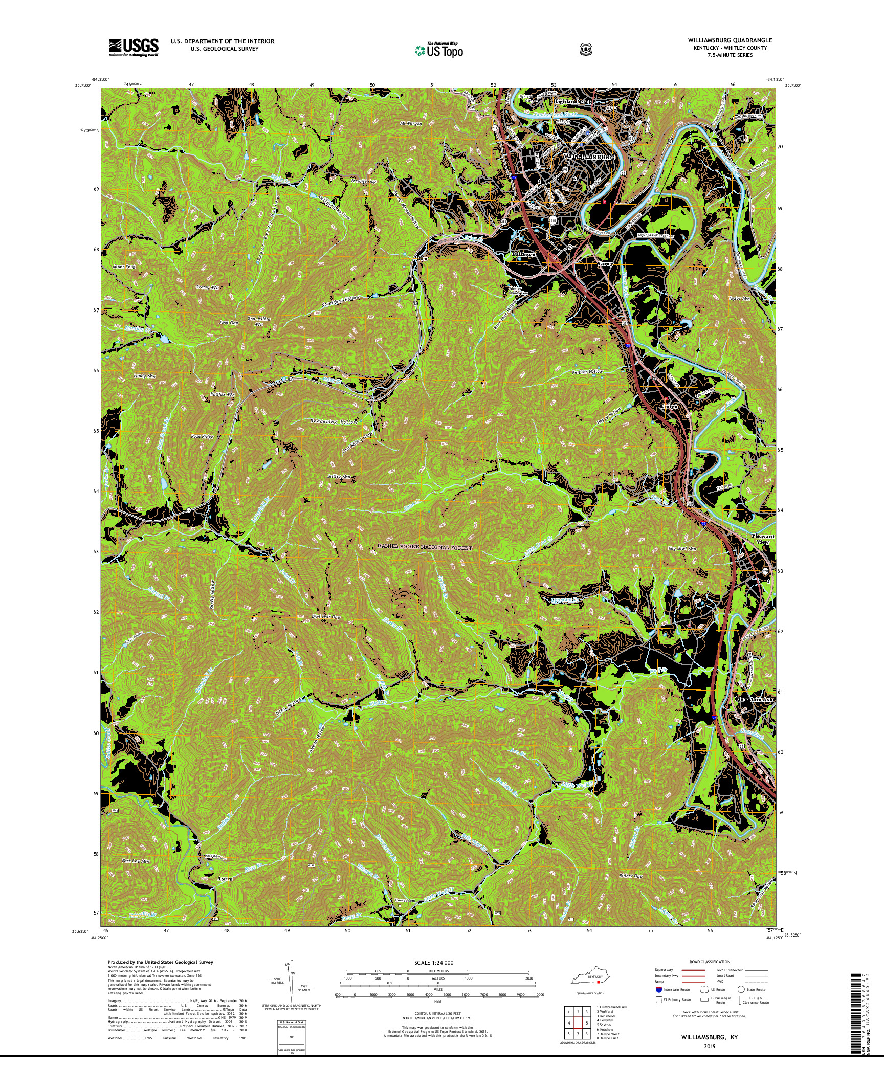 USGS US TOPO 7.5-MINUTE MAP FOR WILLIAMSBURG, KY 2019