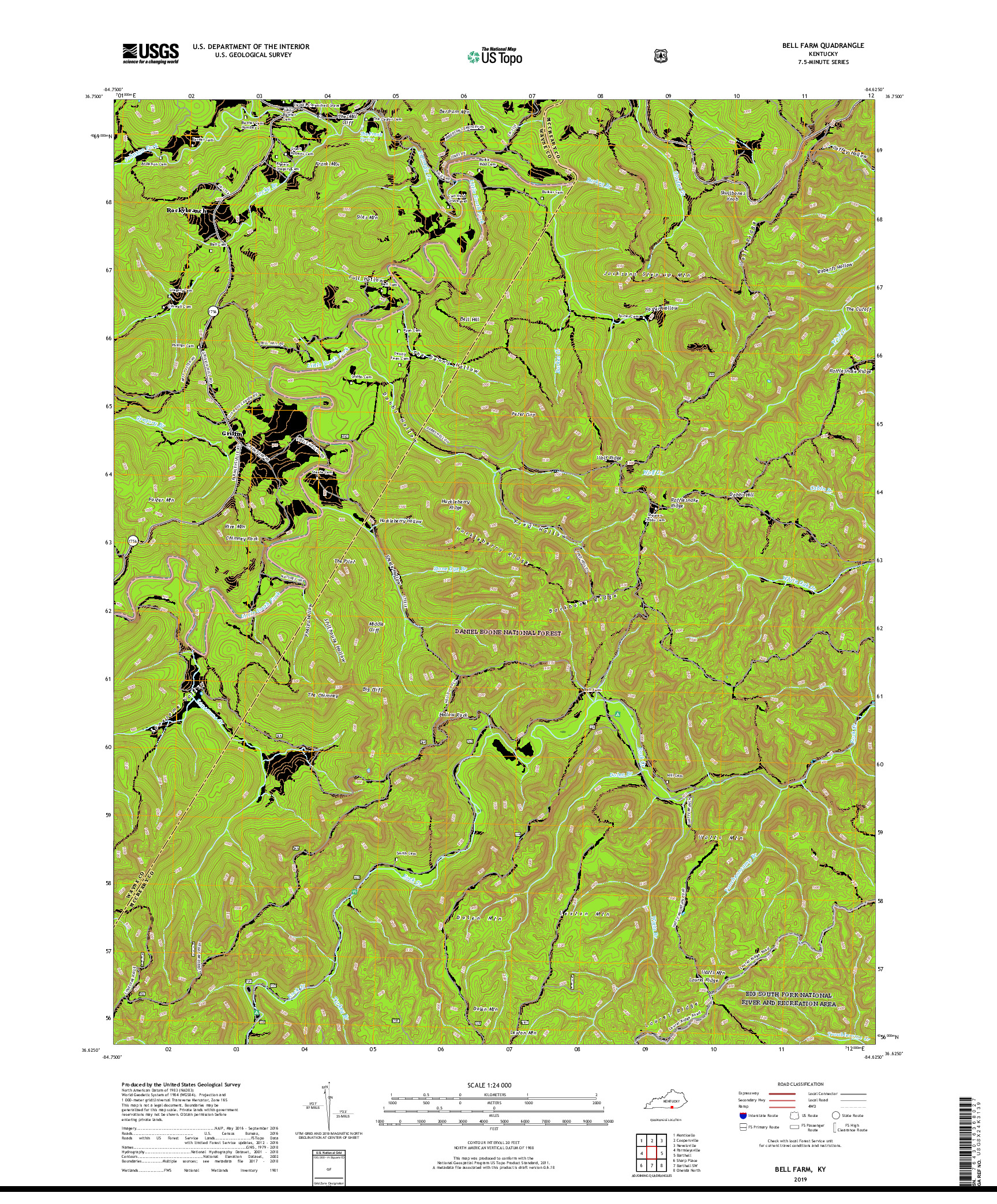 USGS US TOPO 7.5-MINUTE MAP FOR BELL FARM, KY 2019