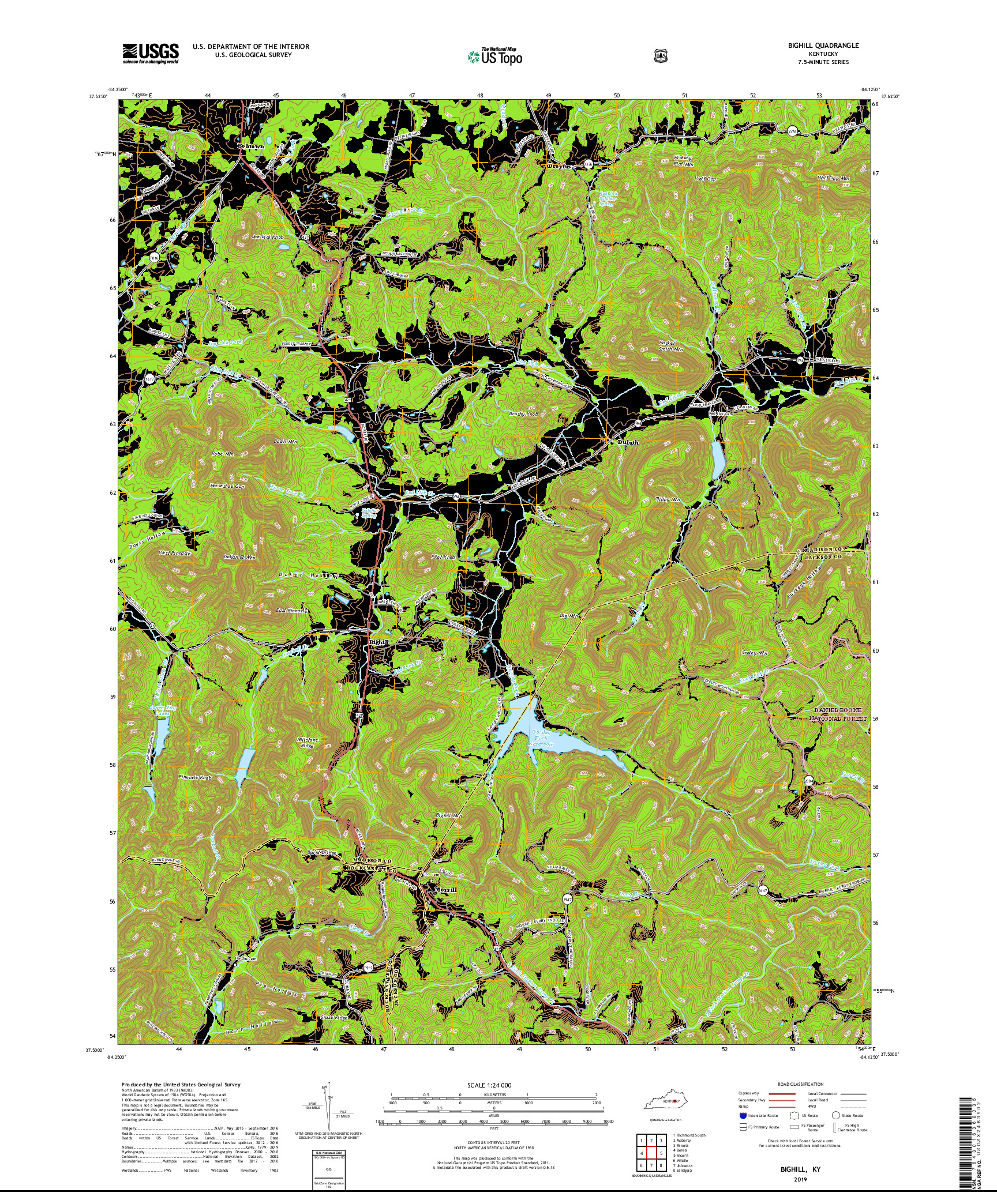 USGS US TOPO 7.5-MINUTE MAP FOR BIGHILL, KY 2019