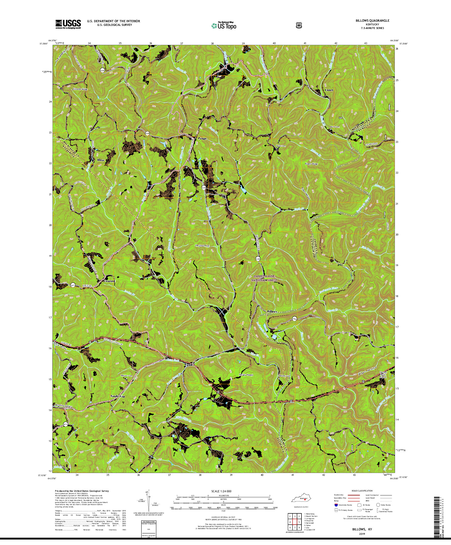 USGS US TOPO 7.5-MINUTE MAP FOR BILLOWS, KY 2019