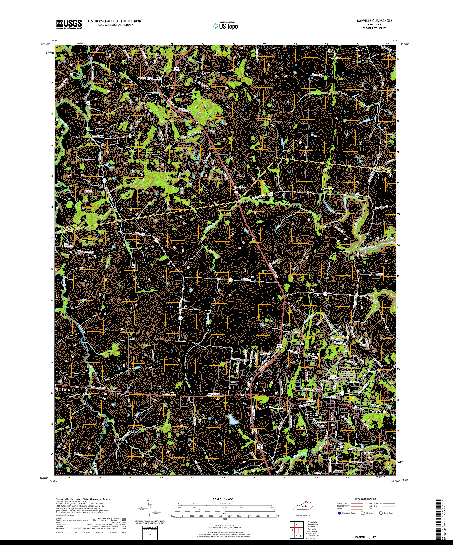 USGS US TOPO 7.5-MINUTE MAP FOR DANVILLE, KY 2019