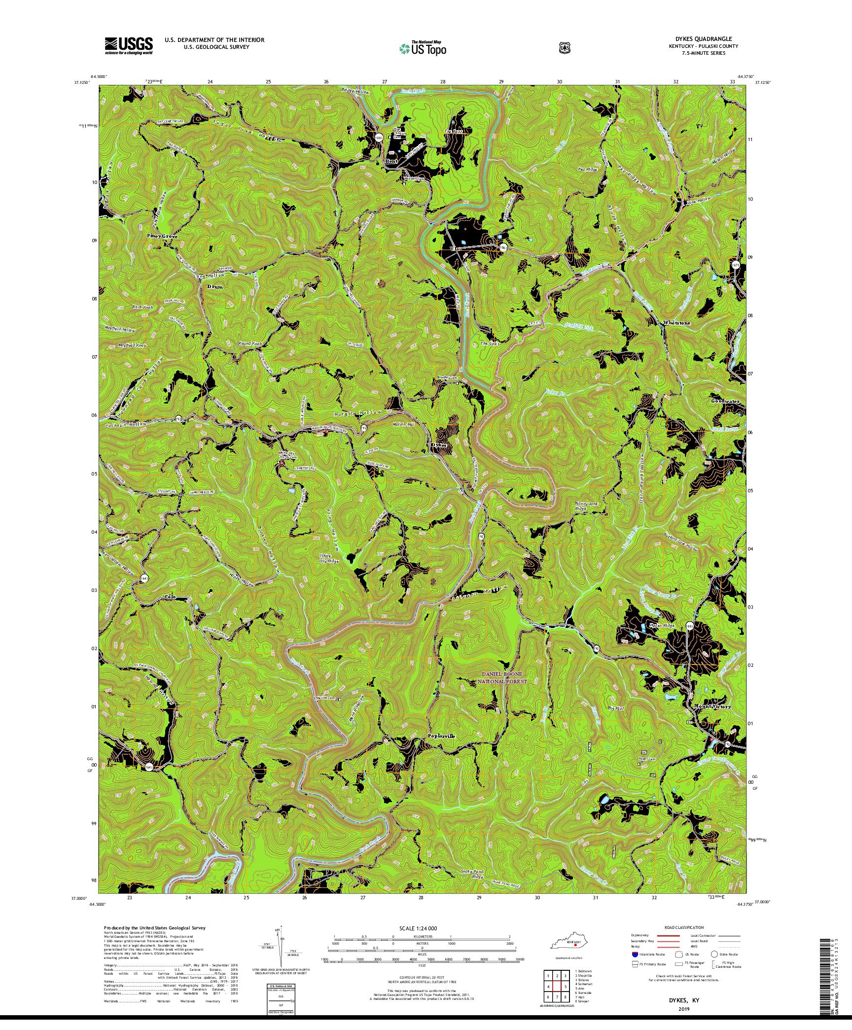 USGS US TOPO 7.5-MINUTE MAP FOR DYKES, KY 2019