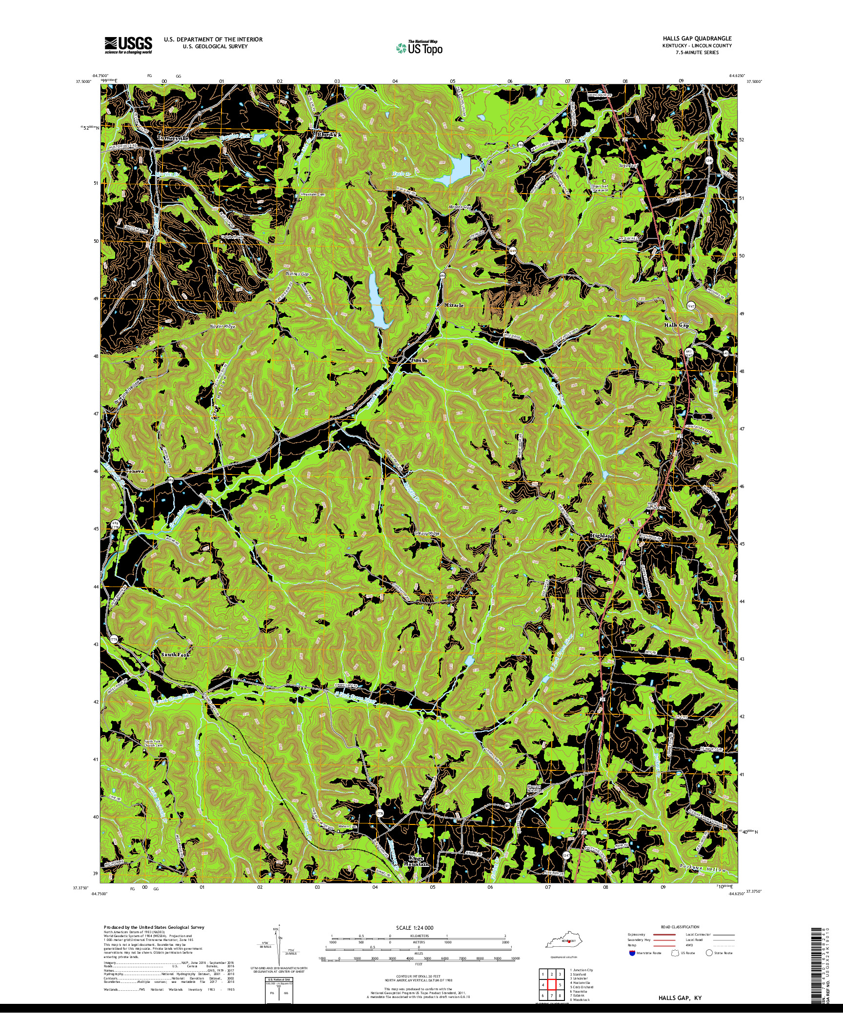 USGS US TOPO 7.5-MINUTE MAP FOR HALLS GAP, KY 2019