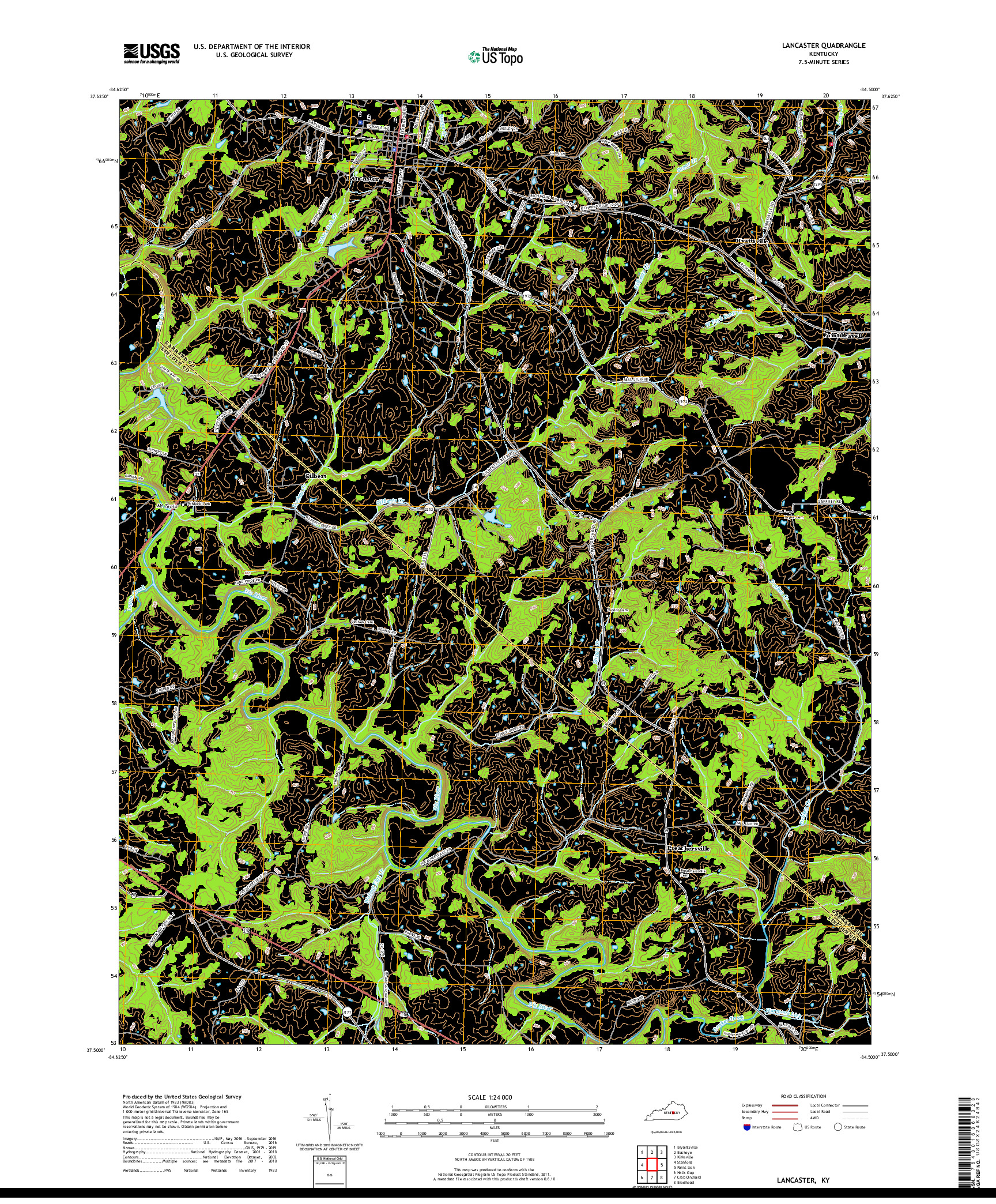 USGS US TOPO 7.5-MINUTE MAP FOR LANCASTER, KY 2019