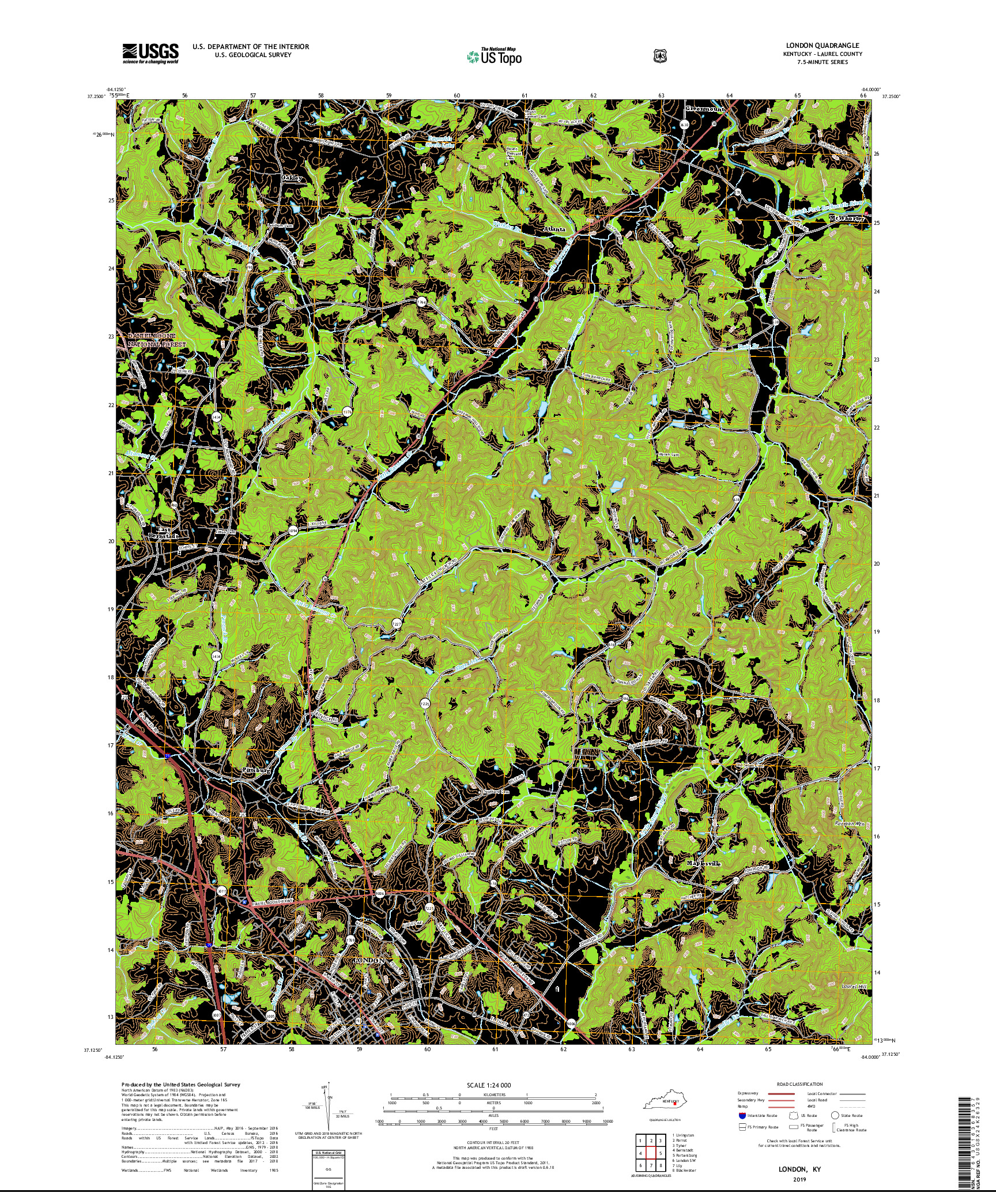 USGS US TOPO 7.5-MINUTE MAP FOR LONDON, KY 2019