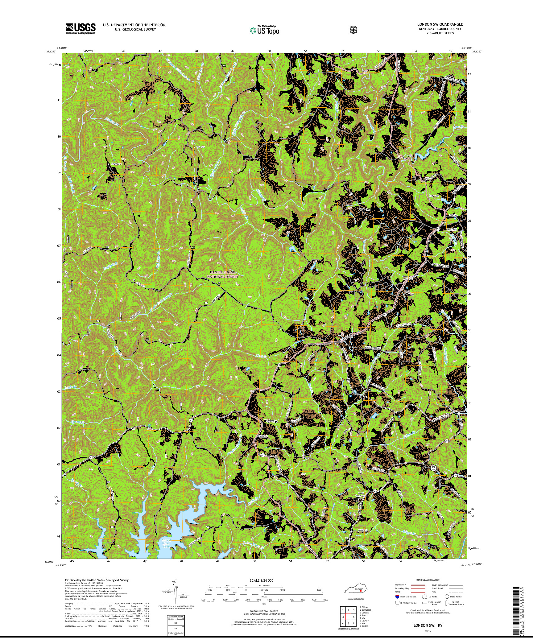 USGS US TOPO 7.5-MINUTE MAP FOR LONDON SW, KY 2019