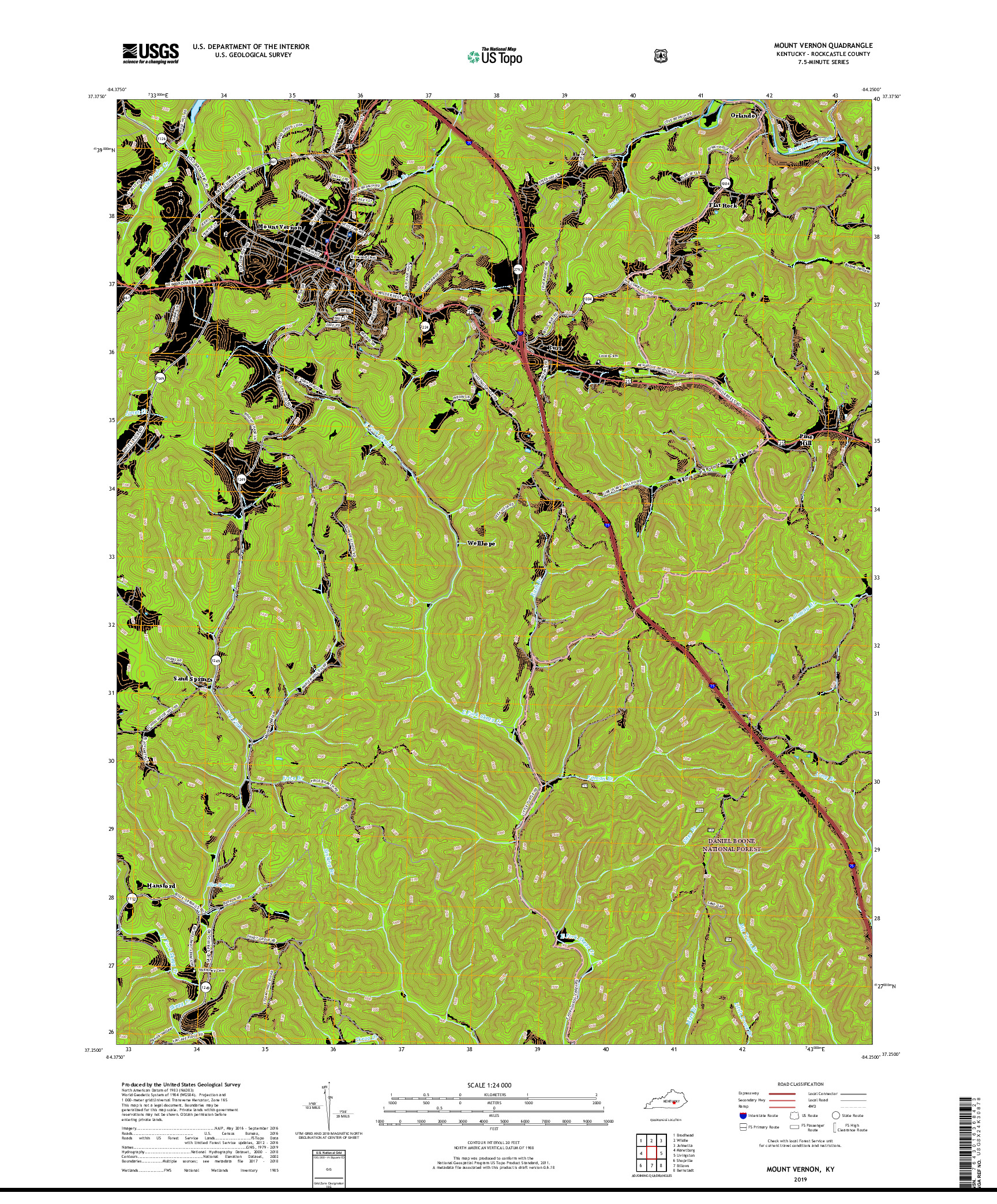 USGS US TOPO 7.5-MINUTE MAP FOR MOUNT VERNON, KY 2019