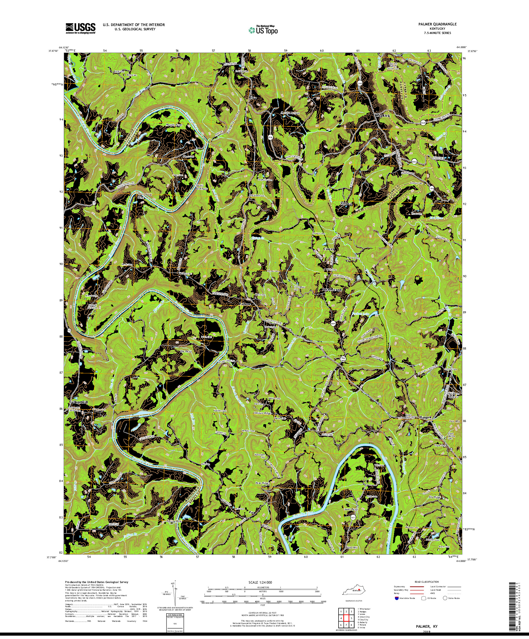 USGS US TOPO 7.5-MINUTE MAP FOR PALMER, KY 2019