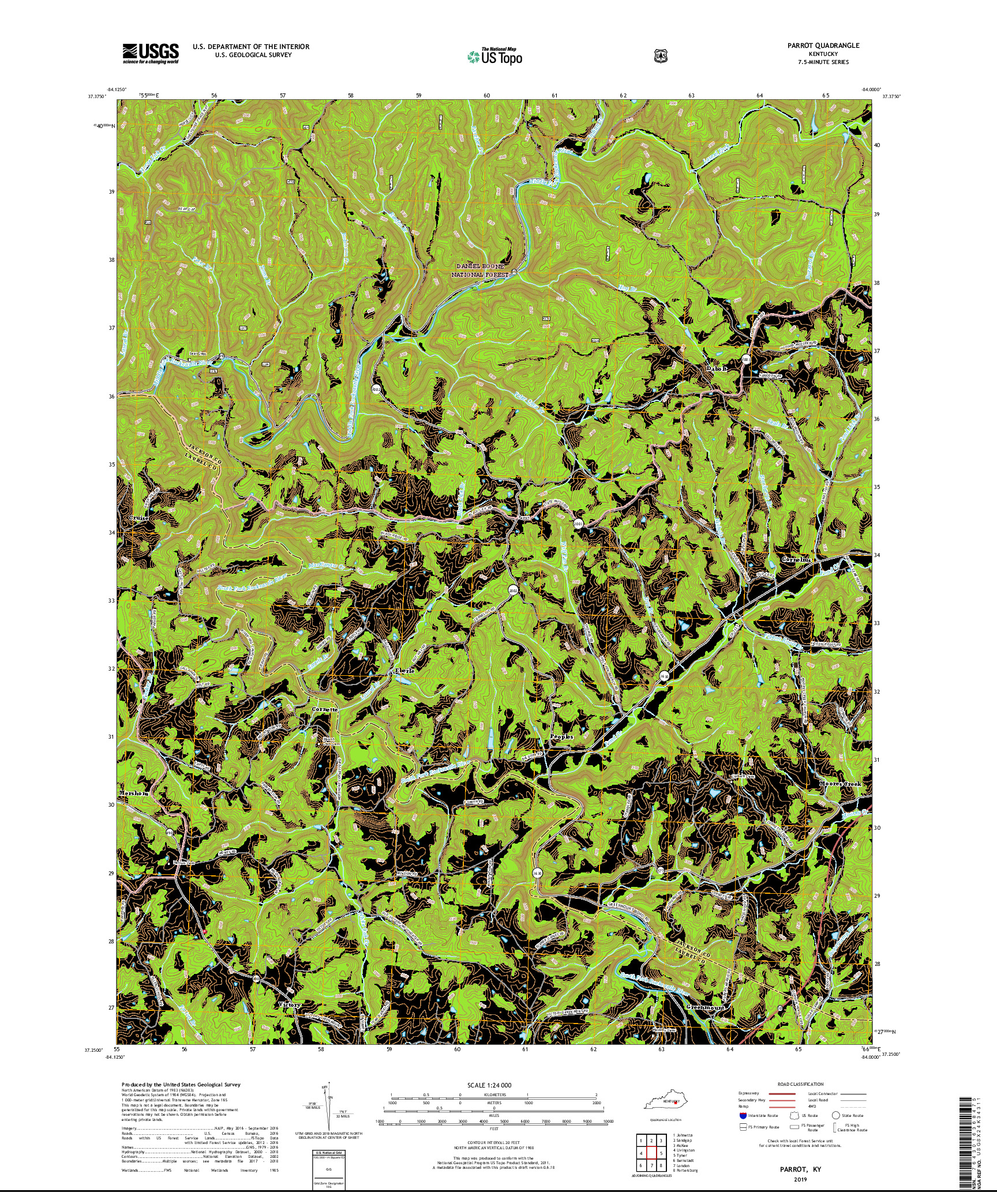 USGS US TOPO 7.5-MINUTE MAP FOR PARROT, KY 2019