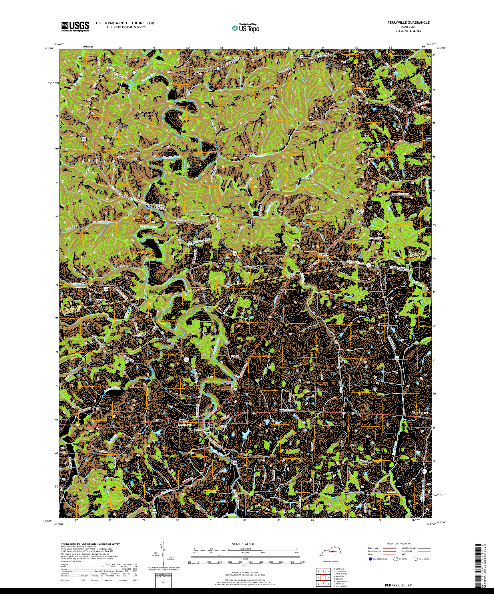 USGS US TOPO 7.5-MINUTE MAP FOR PERRYVILLE, KY 2019