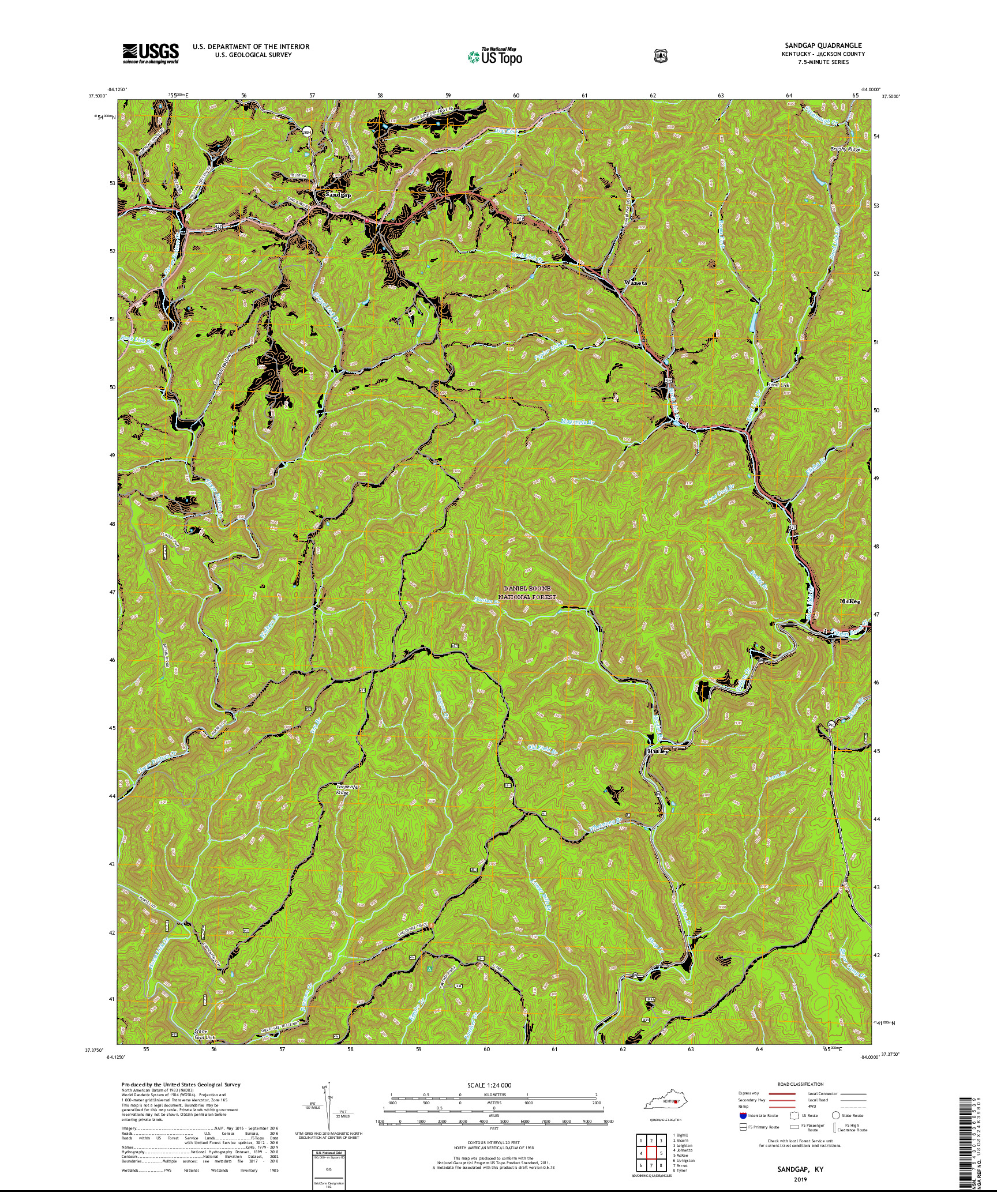 USGS US TOPO 7.5-MINUTE MAP FOR SANDGAP, KY 2019