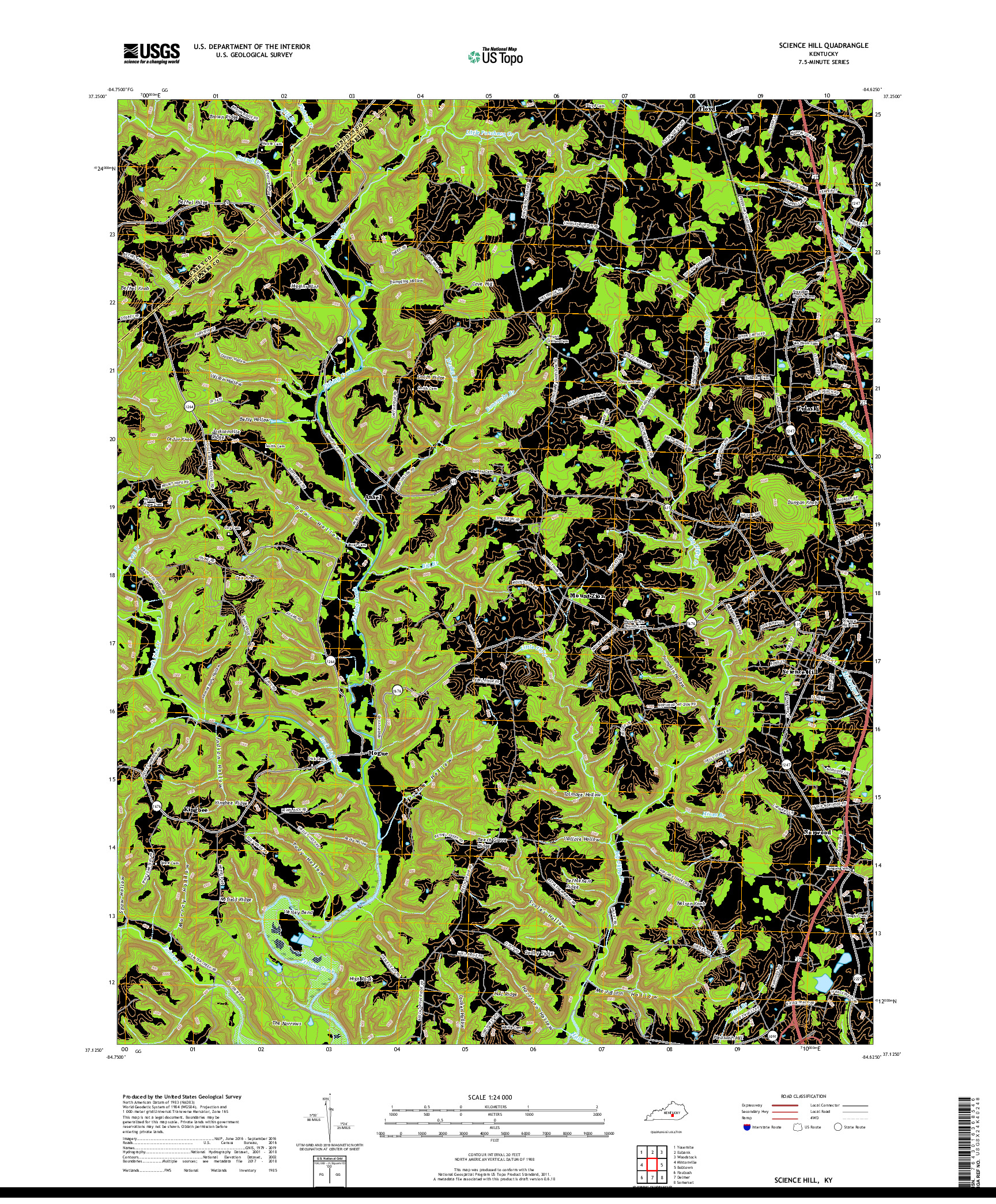 USGS US TOPO 7.5-MINUTE MAP FOR SCIENCE HILL, KY 2019