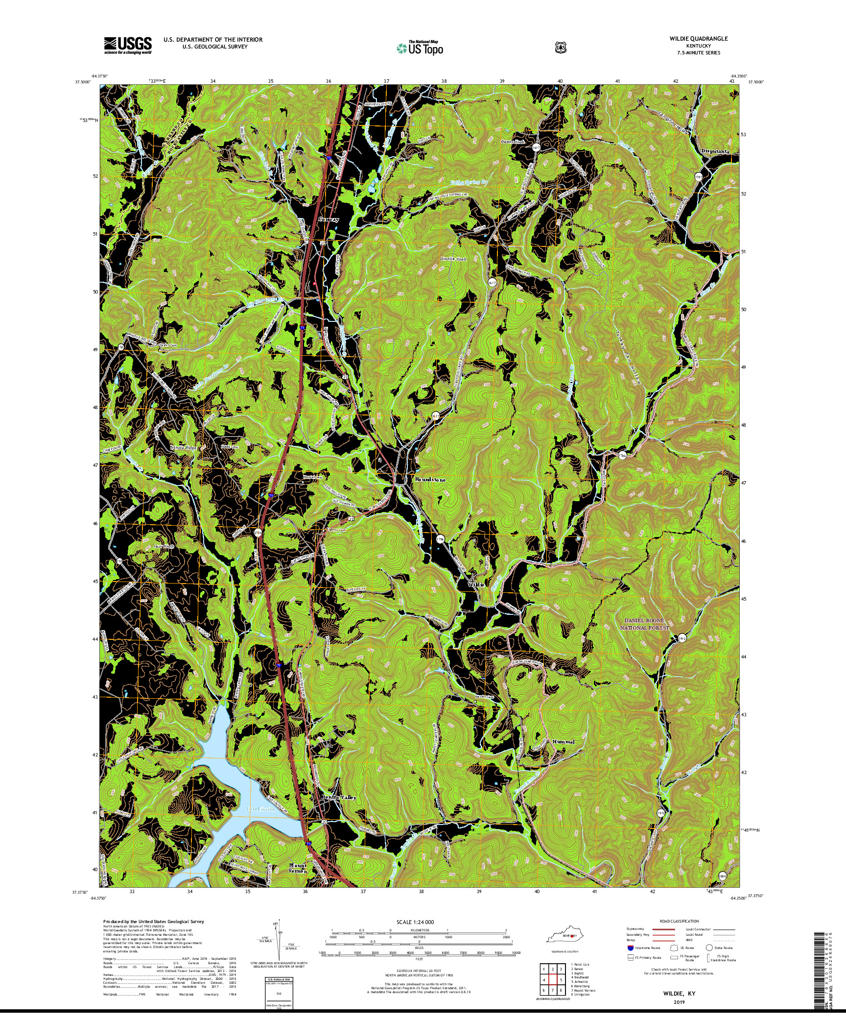USGS US TOPO 7.5-MINUTE MAP FOR WILDIE, KY 2019