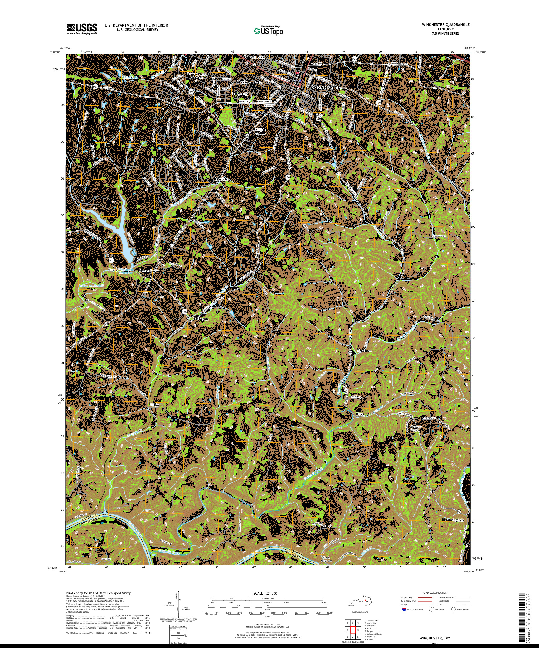 USGS US TOPO 7.5-MINUTE MAP FOR WINCHESTER, KY 2019