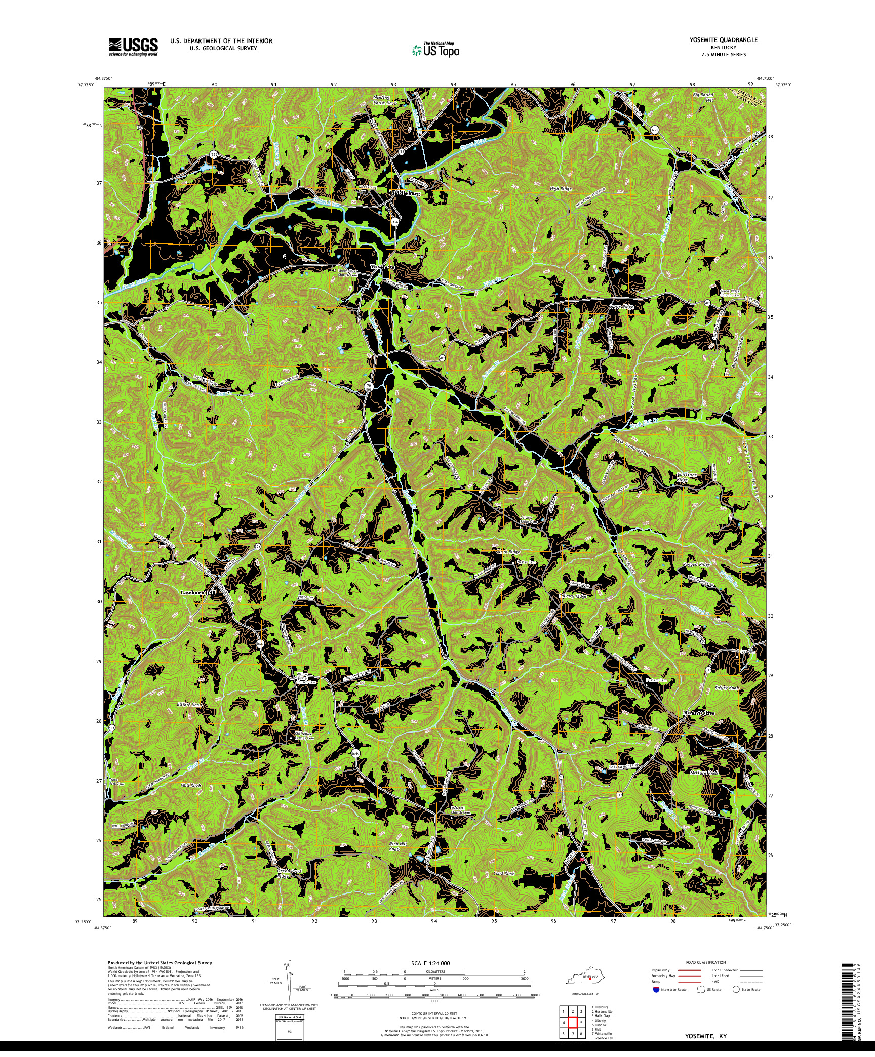 USGS US TOPO 7.5-MINUTE MAP FOR YOSEMITE, KY 2019