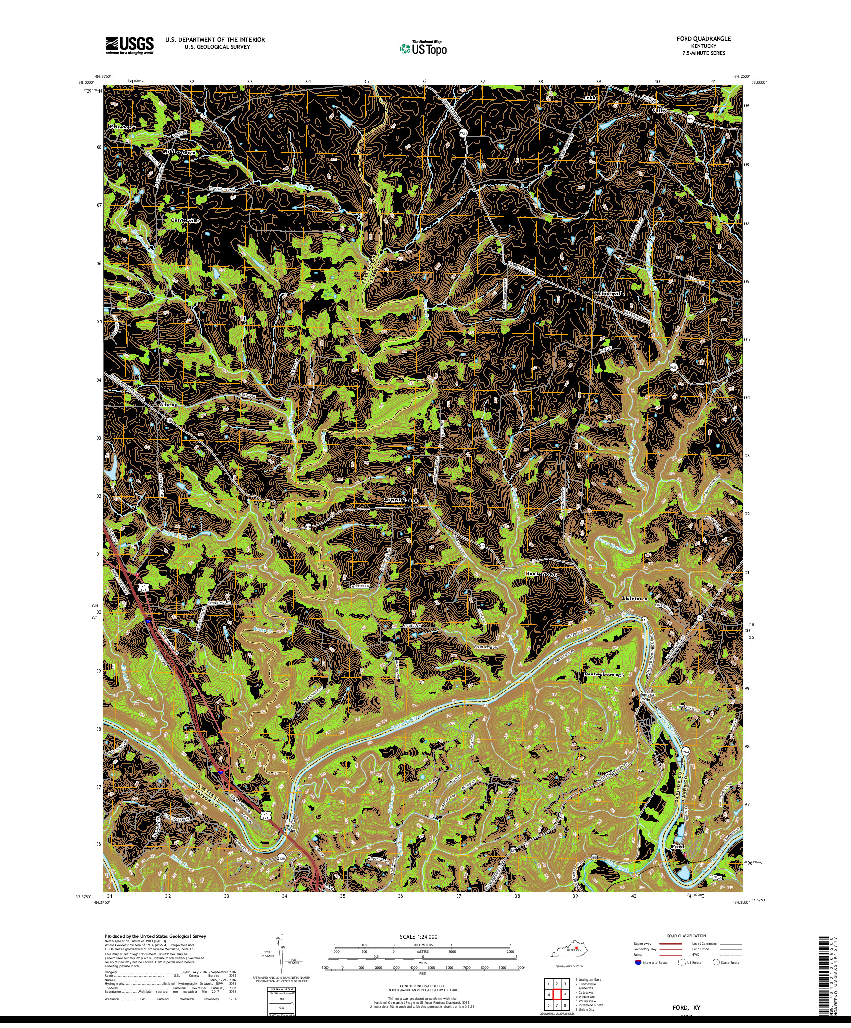 USGS US TOPO 7.5-MINUTE MAP FOR FORD, KY 2019