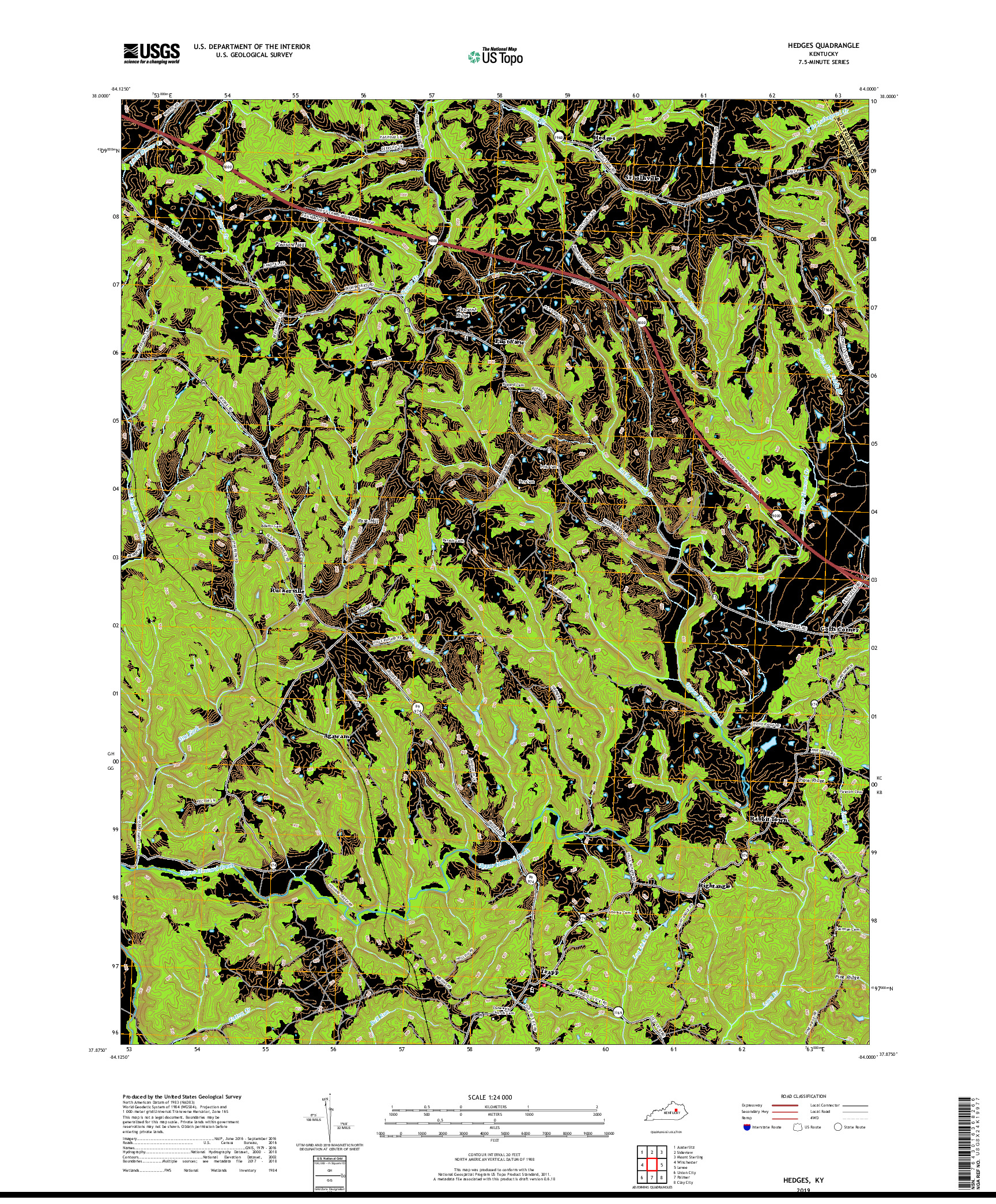 USGS US TOPO 7.5-MINUTE MAP FOR HEDGES, KY 2019