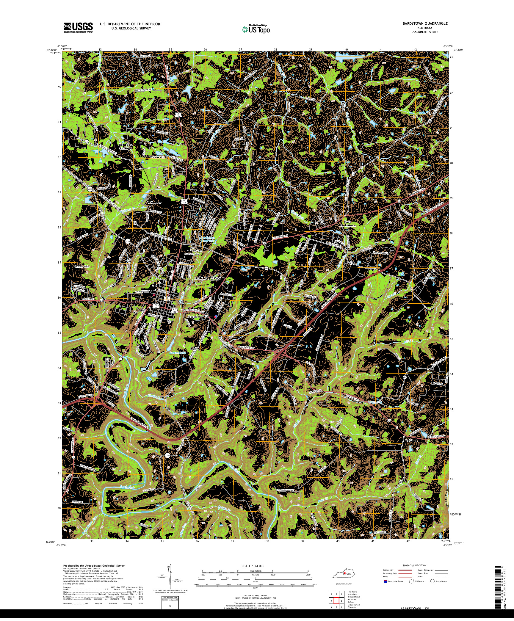 USGS US TOPO 7.5-MINUTE MAP FOR BARDSTOWN, KY 2019