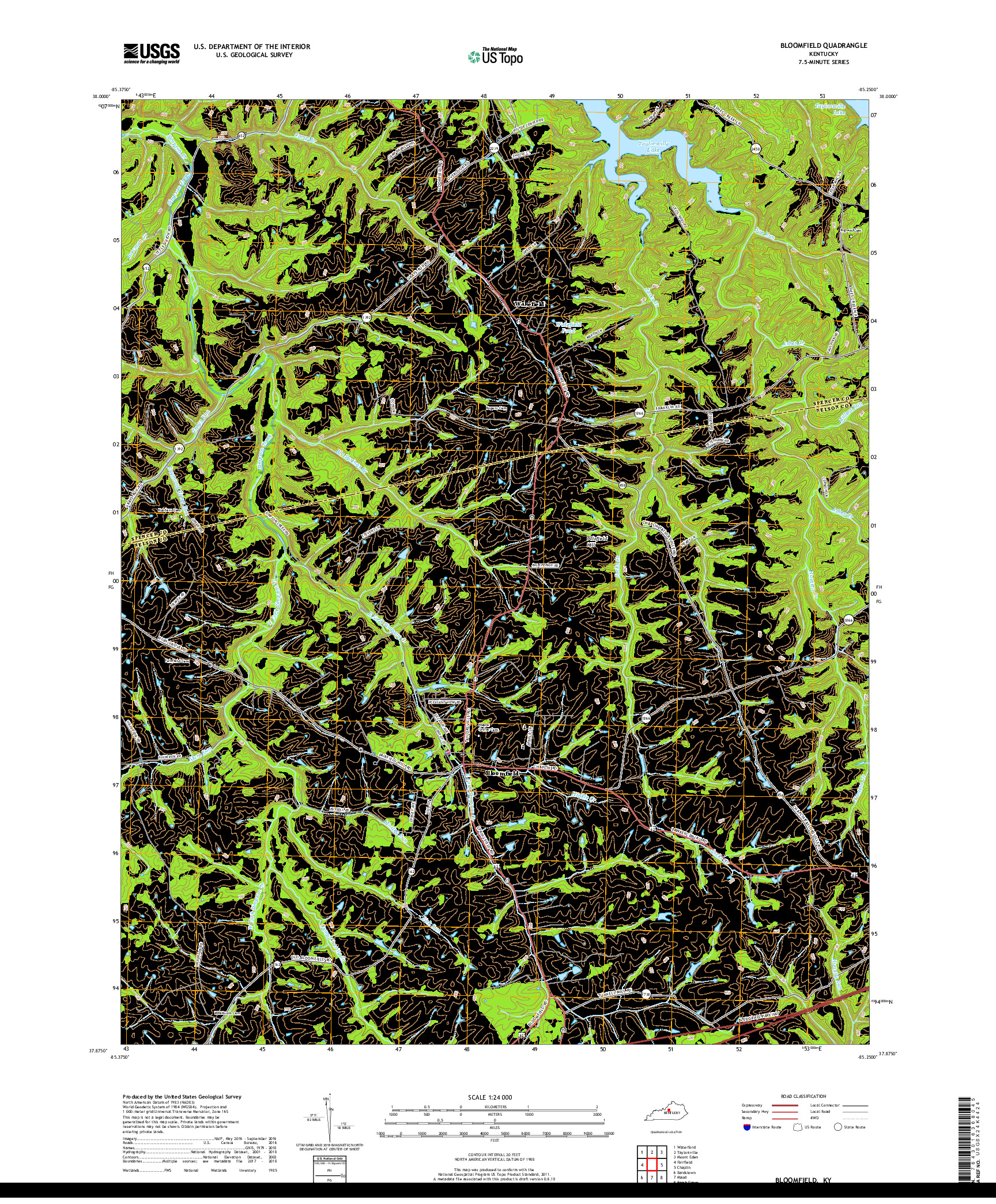 USGS US TOPO 7.5-MINUTE MAP FOR BLOOMFIELD, KY 2019