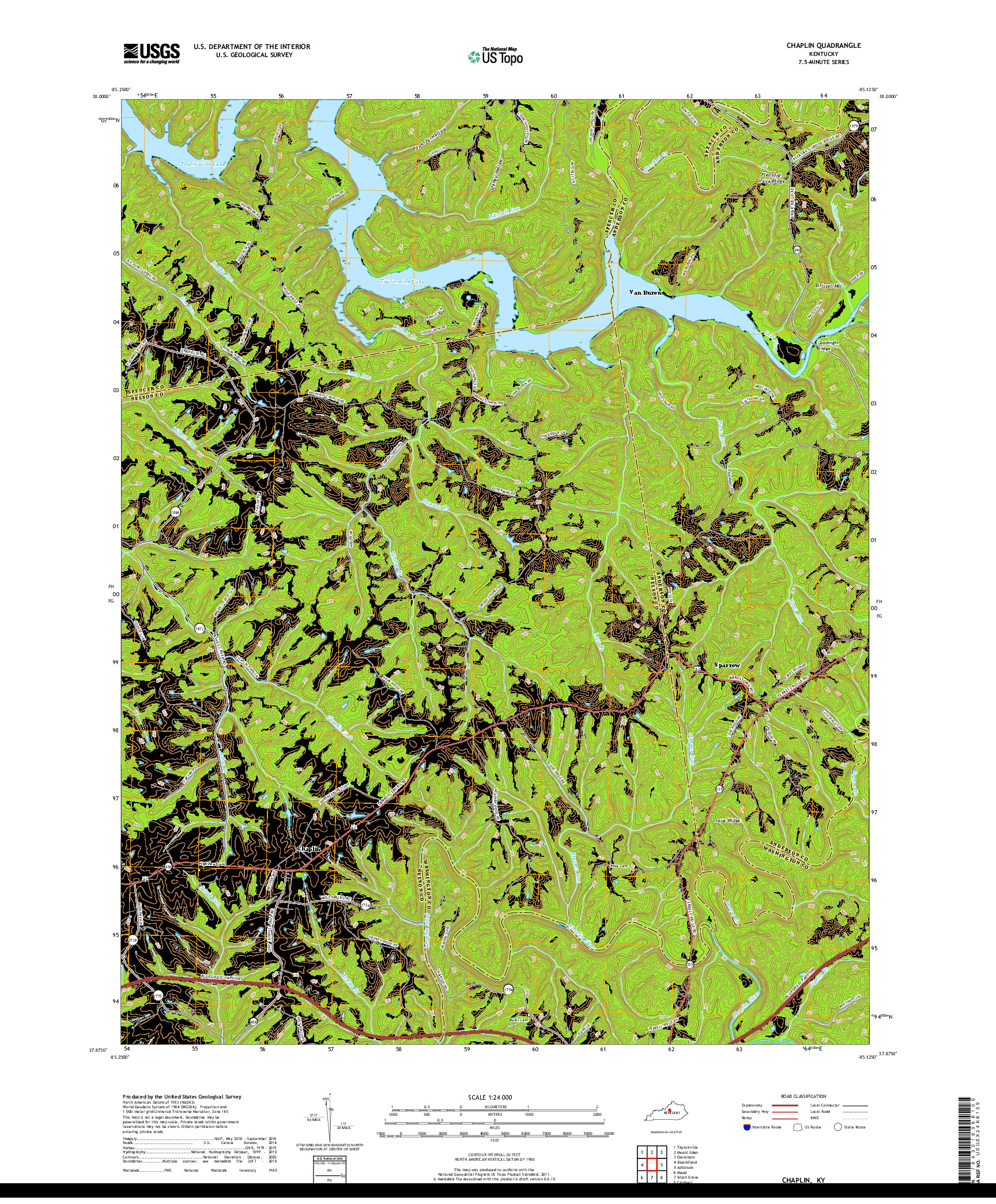 USGS US TOPO 7.5-MINUTE MAP FOR CHAPLIN, KY 2019