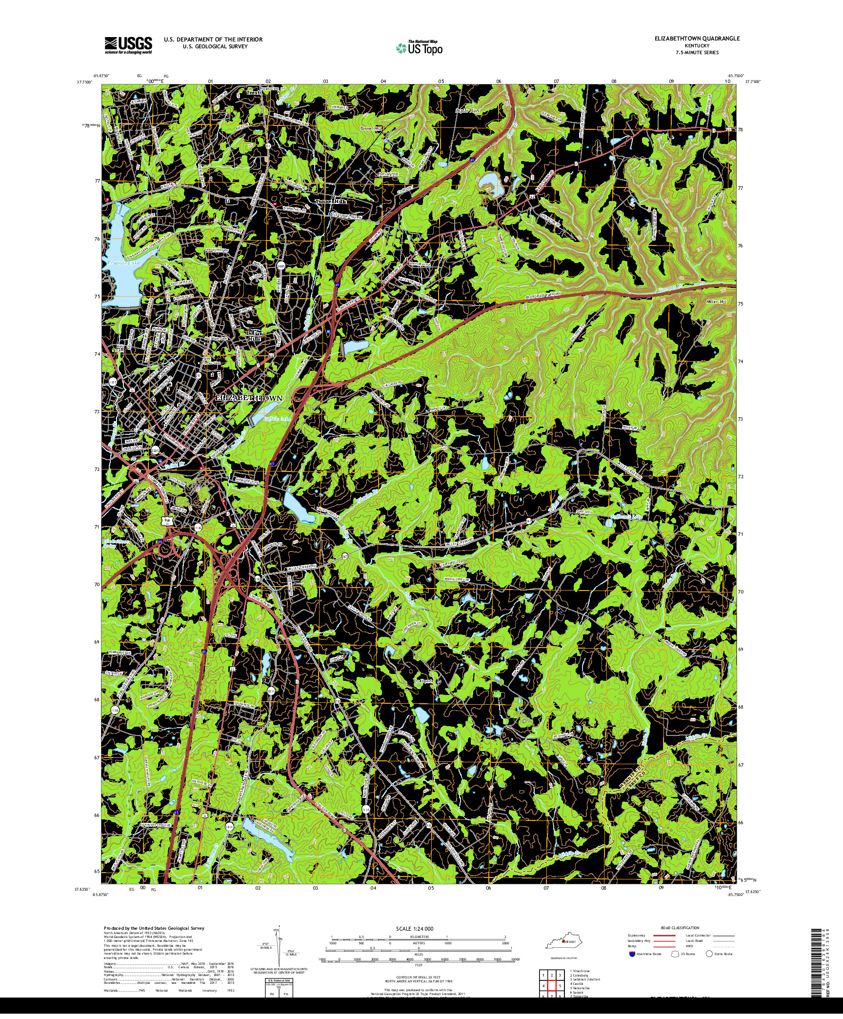 USGS US TOPO 7.5-MINUTE MAP FOR ELIZABETHTOWN, KY 2019