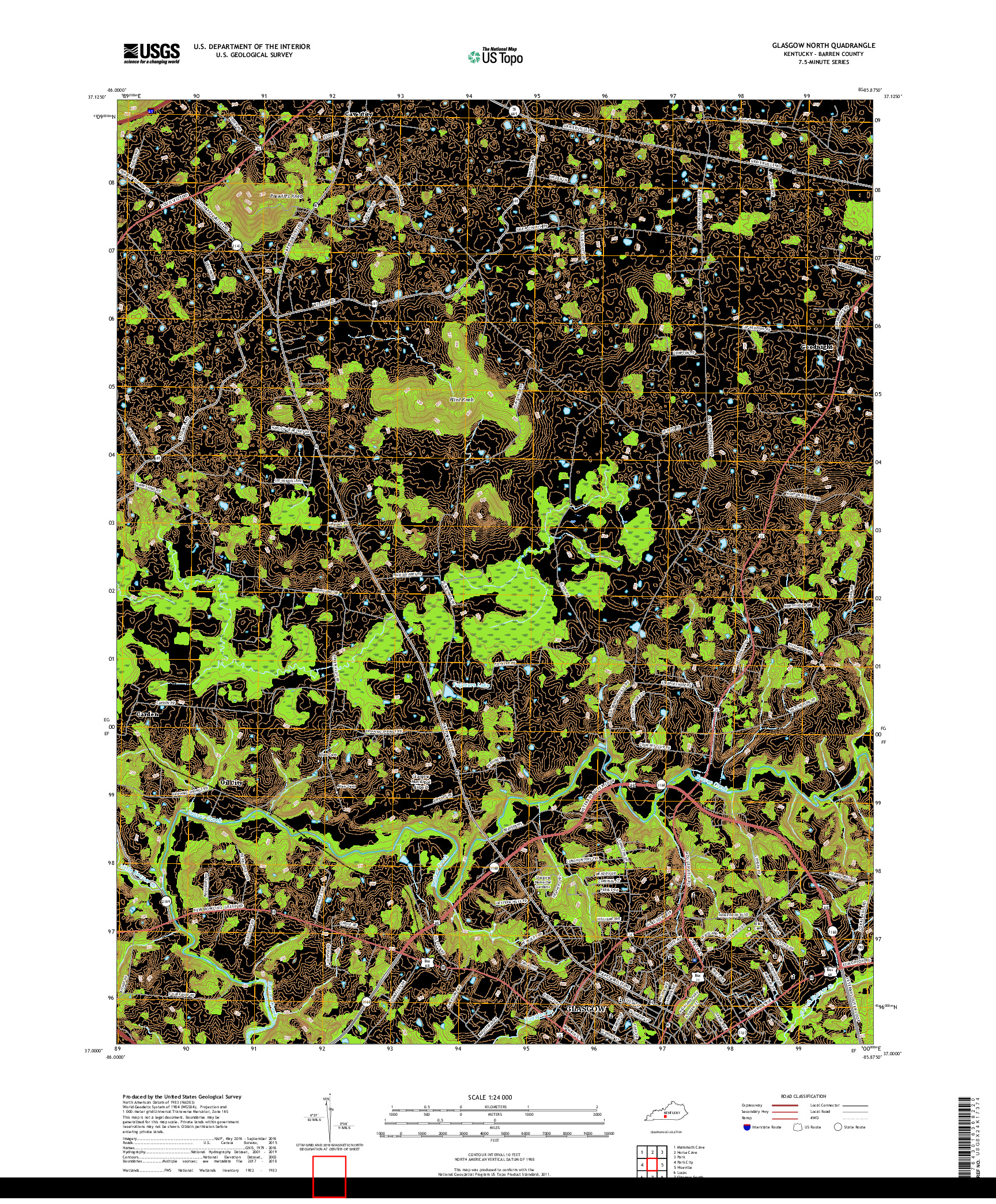 USGS US TOPO 7.5-MINUTE MAP FOR GLASGOW NORTH, KY 2019