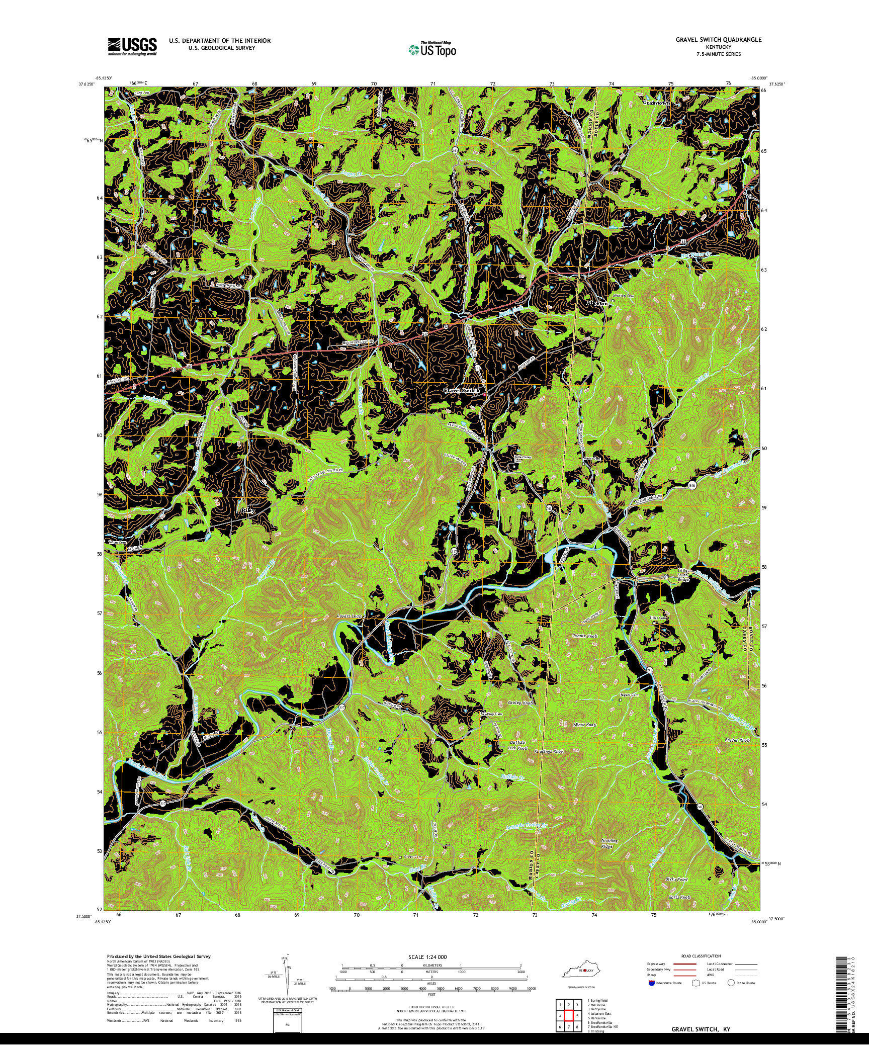 USGS US TOPO 7.5-MINUTE MAP FOR GRAVEL SWITCH, KY 2019