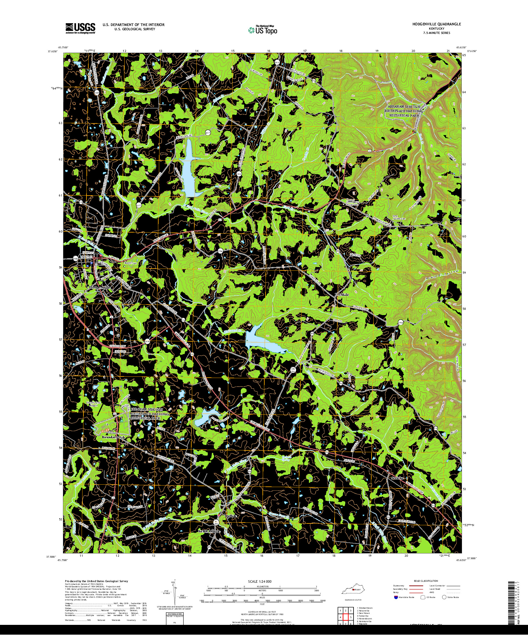 USGS US TOPO 7.5-MINUTE MAP FOR HODGENVILLE, KY 2019