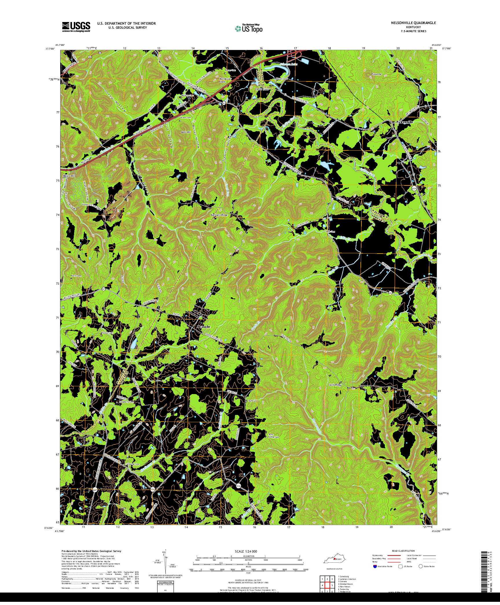 USGS US TOPO 7.5-MINUTE MAP FOR NELSONVILLE, KY 2019